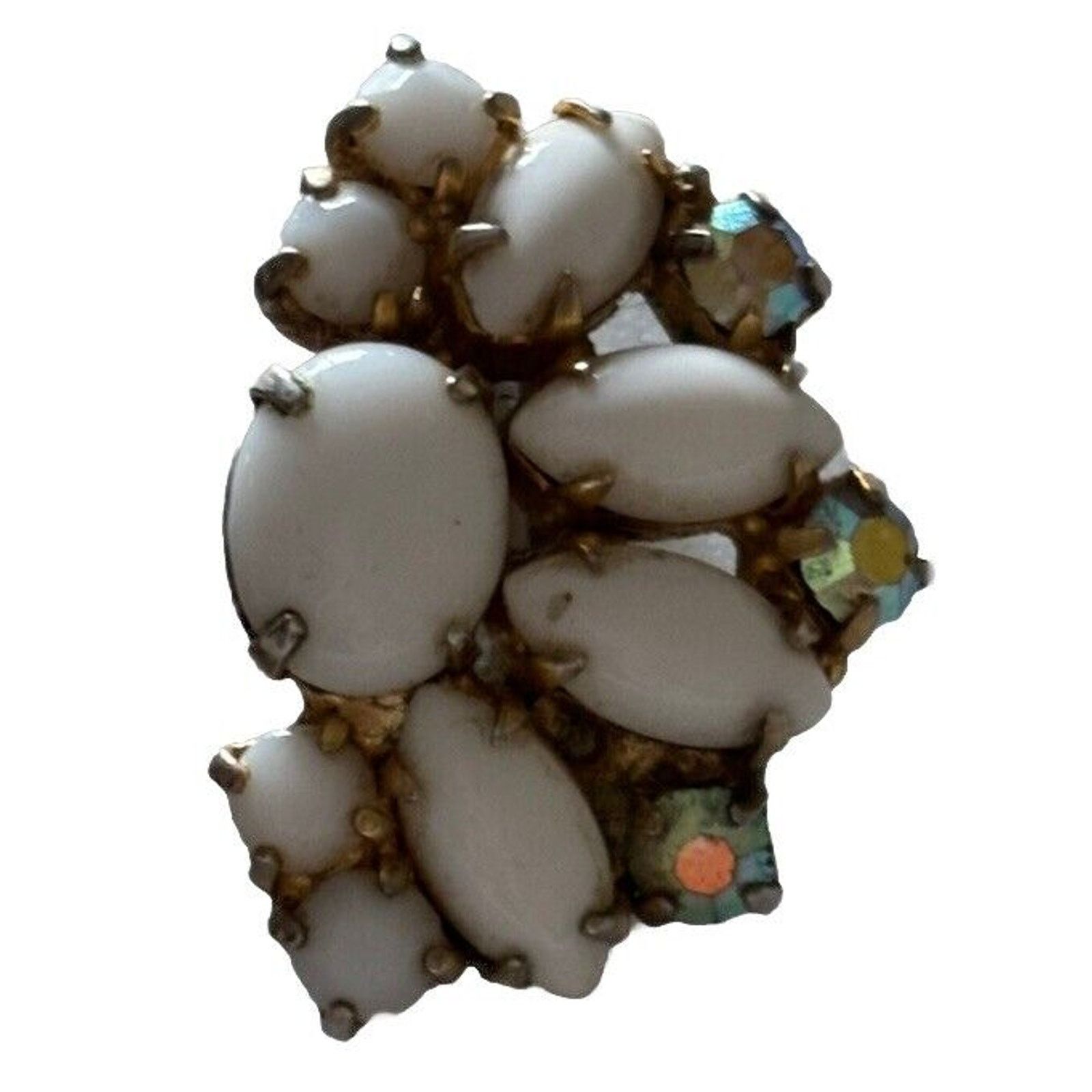 Other Milk Glass Aurora Borealis Rhinestone Clip On Earrings Size ONE SIZE - 7 Thumbnail