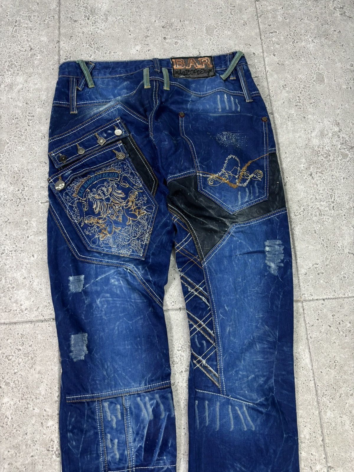 Japanese Brand 🇯🇵 Y2K Bar WideLeg Denim Japan Patchwork Multipocket Jeans Size US 34 / EU 50 - 9 Thumbnail