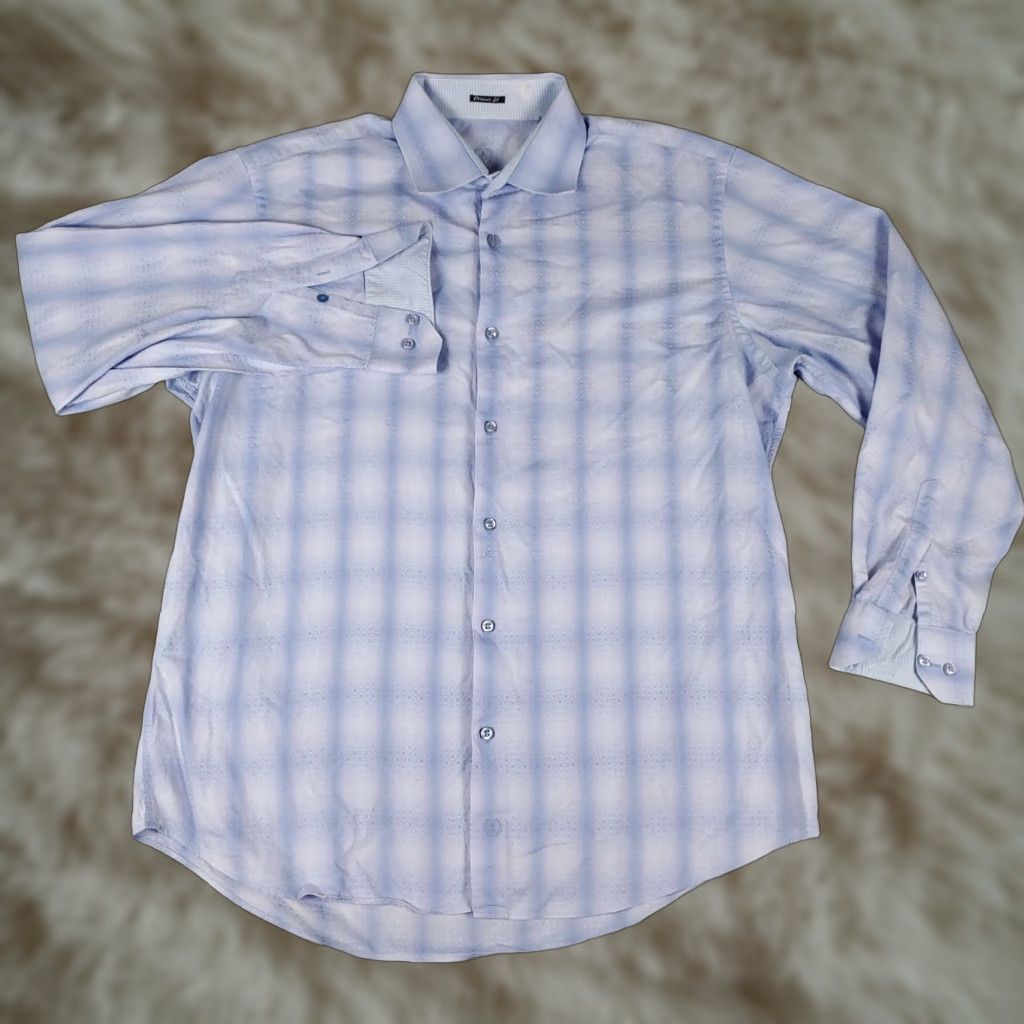 BUGATCHI Bugatchi Shirt Mens XL Blue Check Button-Up Long Sleeve Size US XL / EU 56 / 4 - 1 Thumbnail