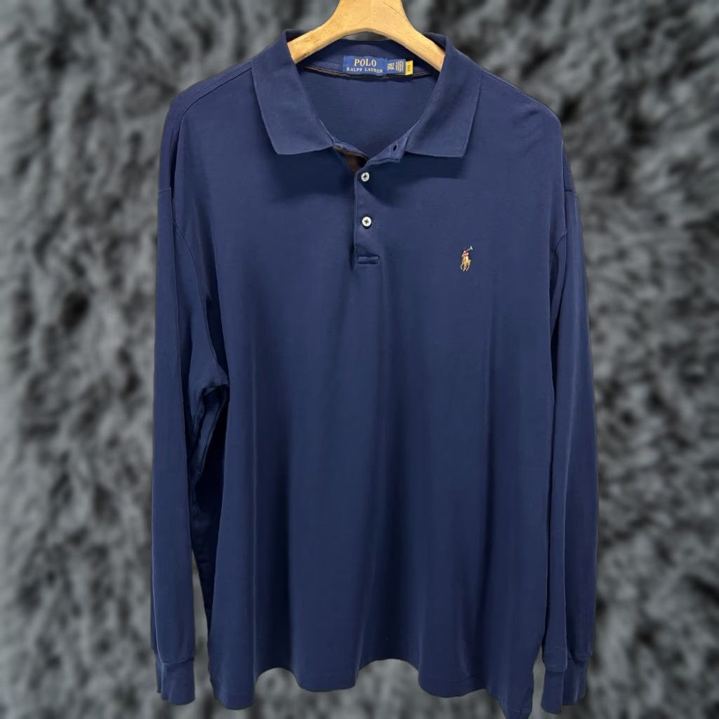 Polo Ralph Lauren Polo Ralph Lauren Polo Shirt Mens 2XLT Big & Tall Cotton Long Sleeve Navy Size US XXL / EU 58 / 5 - 1 Thumbnail