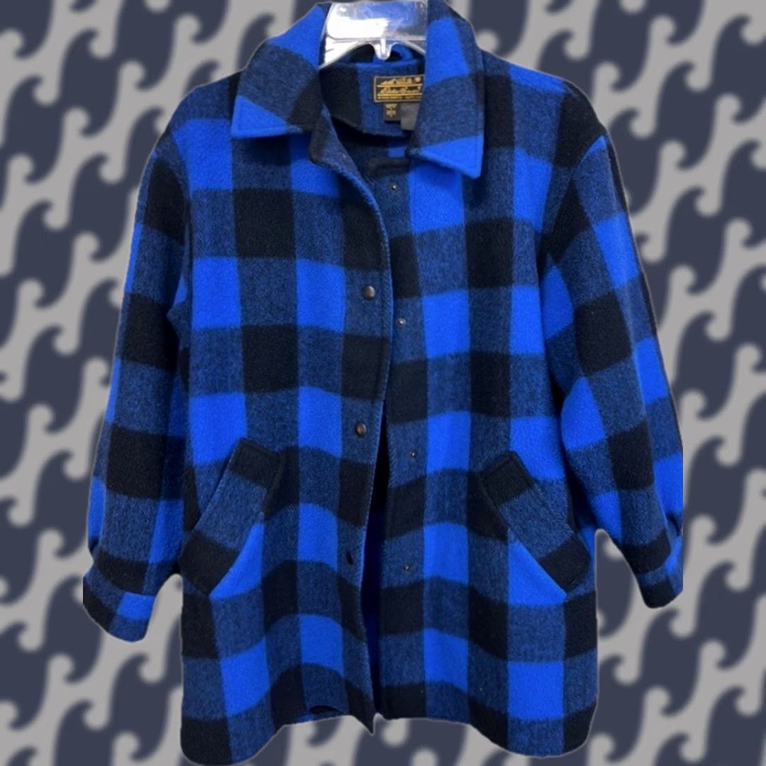 Eddie Bauer VINTAGE Eddie Bauer Wool Buffalo Plaid Barn Coat Women’s PS Blue/Black Check USA Jacket Shacket Fall/Winter Ladies Regular Size PS USA Women’s Size S / US 4 / IT 40 - 1 Thumbnail