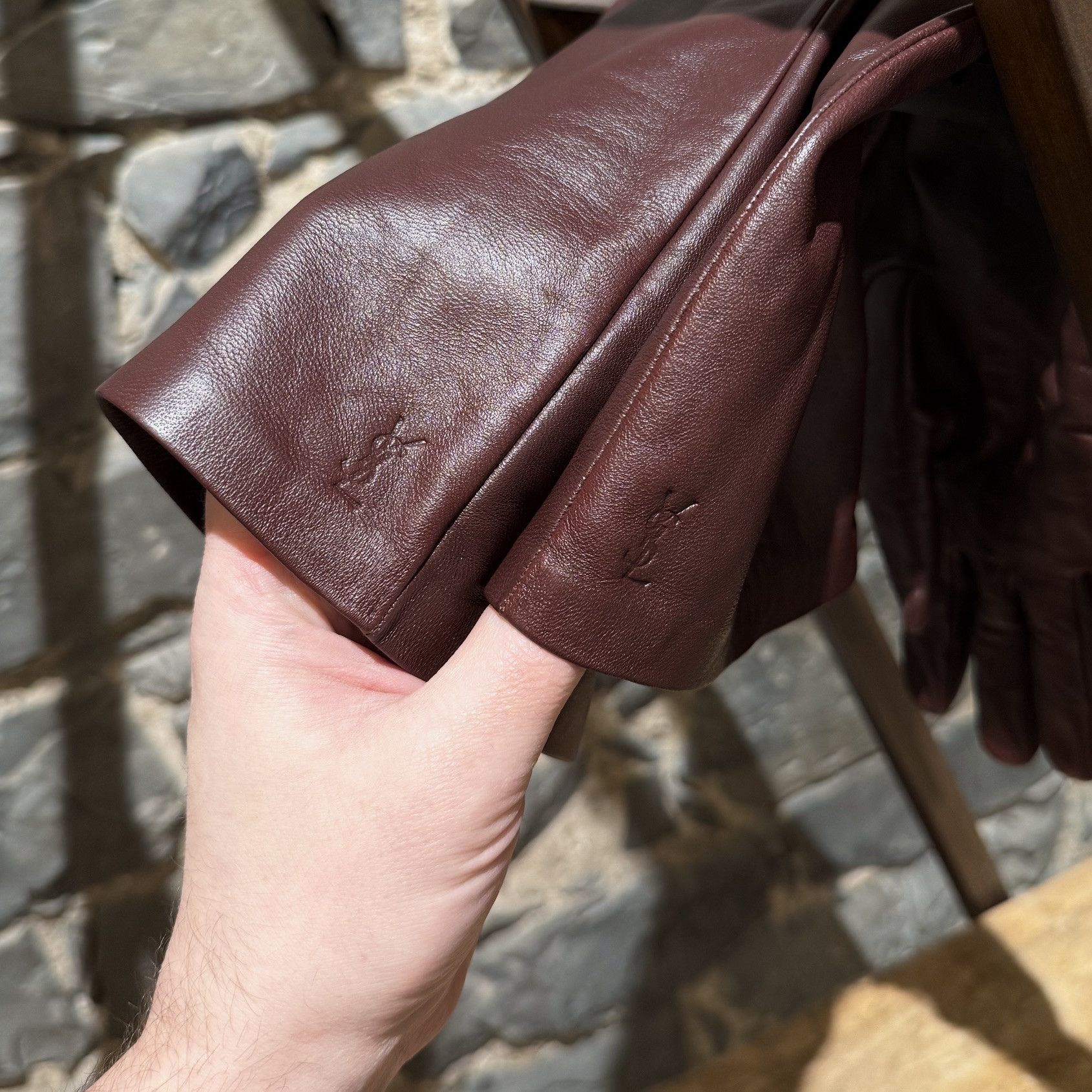 Yves Saint Laurent Saint Laurent Burgundy Leather Long Gloves - Size 7.5 Size ONE SIZE - 13 Thumbnail