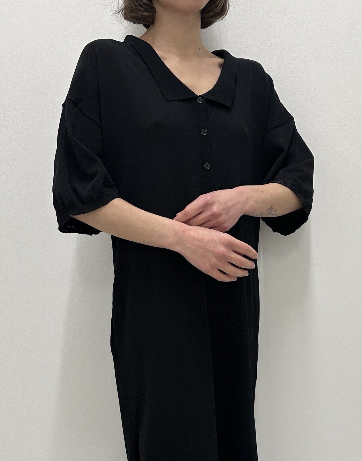 Toteme Toteme Belize Jersey Midi Knit Collared Rayon Dress Black Size S / US 4 / IT 40 - 19 Thumbnail