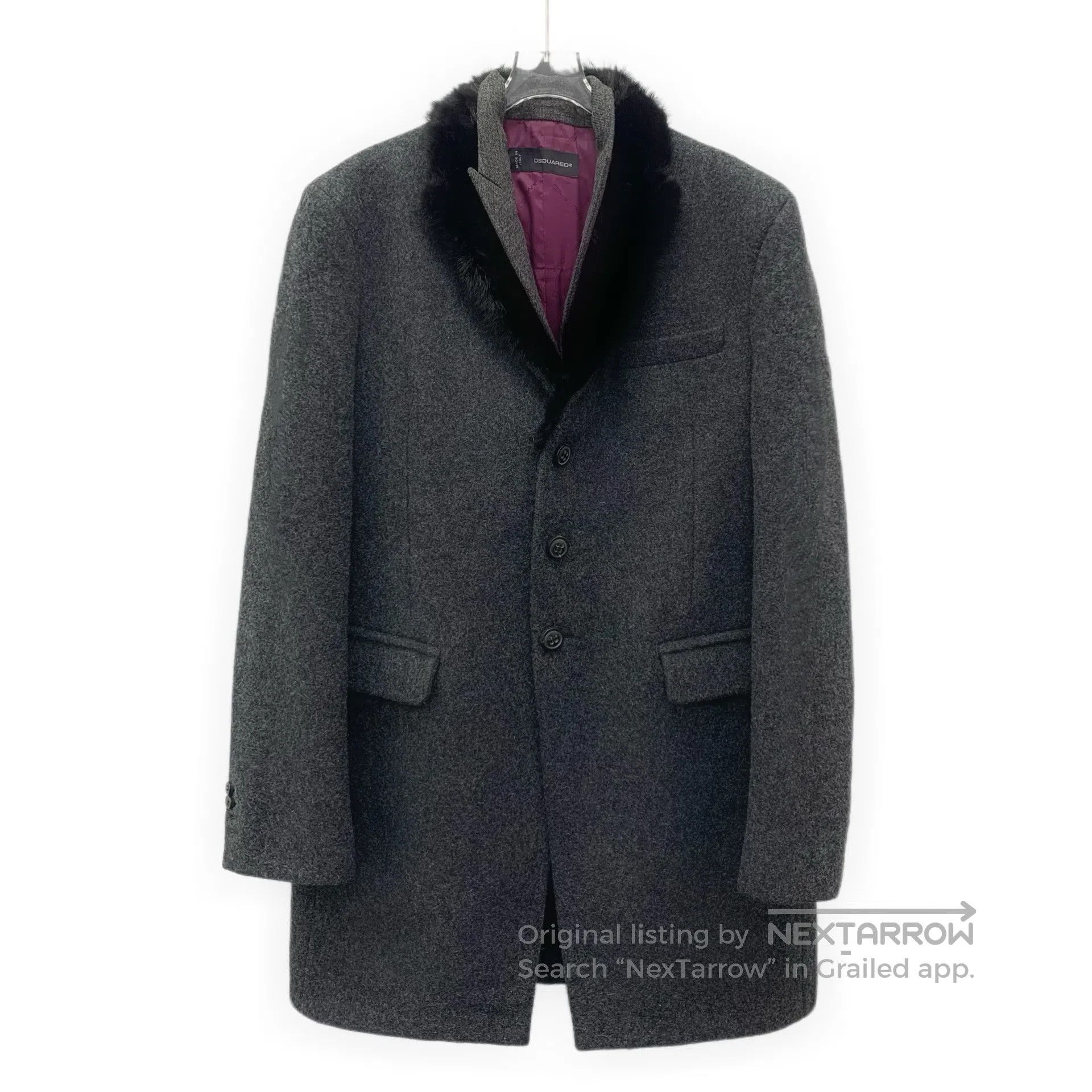 Dsquared2 Dsquared2 Dark grey wool fur collar single-breasted long s Size US L / EU 52-54 / 3 - 1 Thumbnail