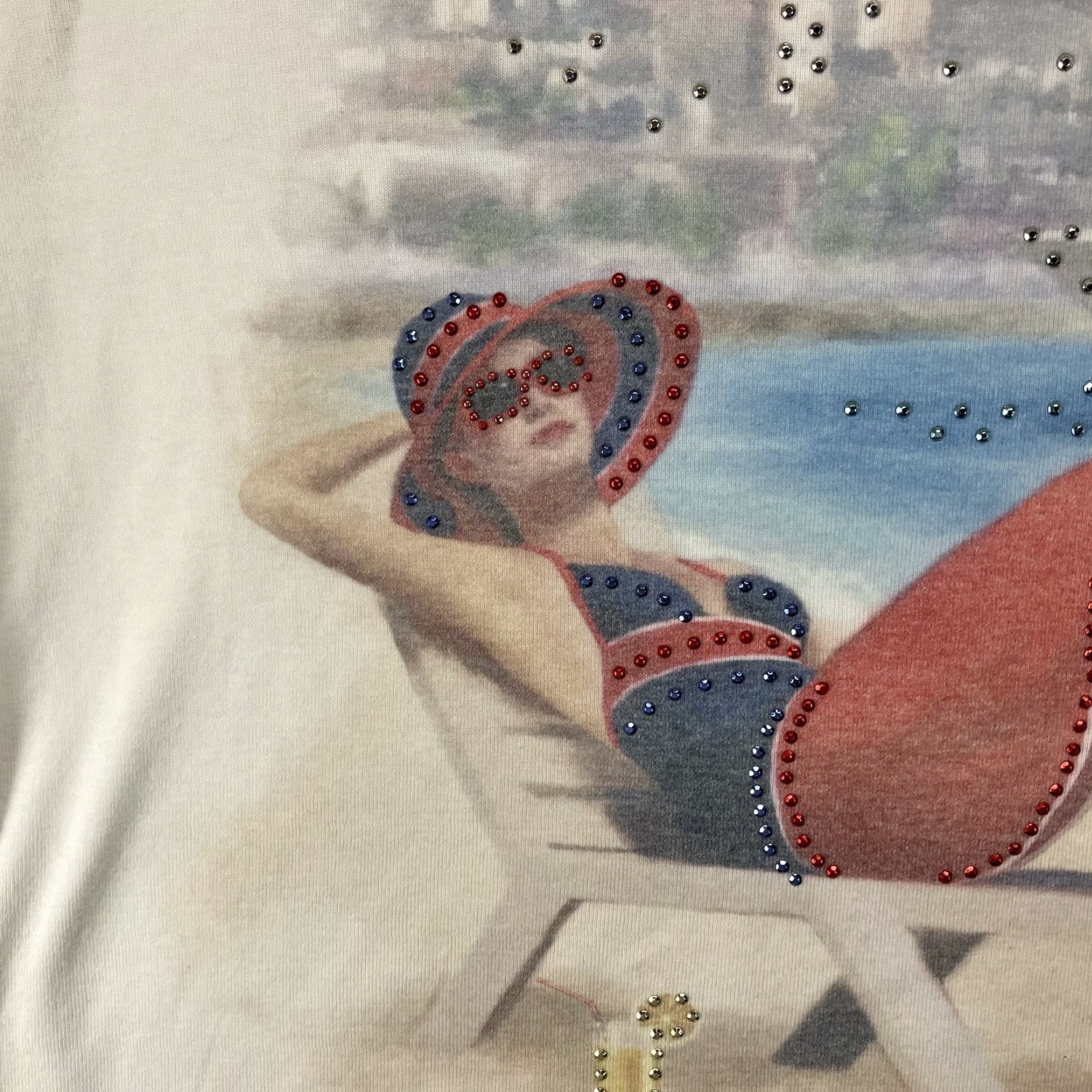 Vintage VINTAGE Karen Scott Shirt XL White Beach Cityscape Scenery Bling Rhinestone Knit Polyester Cotton 90s Retro Geometric Womens Size XL / US 12-14 / IT 48-50 - 7 Thumbnail
