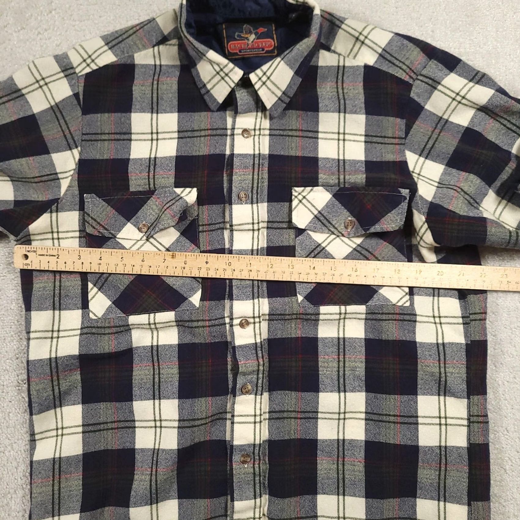 Vintage Back Packer Sportswear Shirt Mens LT Big & Tall Plaid Flannel Lined Navy Cream Blue | Button-Up | Long Sleeve | 100% Acrylic | Pocketed | Vintage No Size US L / EU 52-54 / 3 - 4 Thumbnail