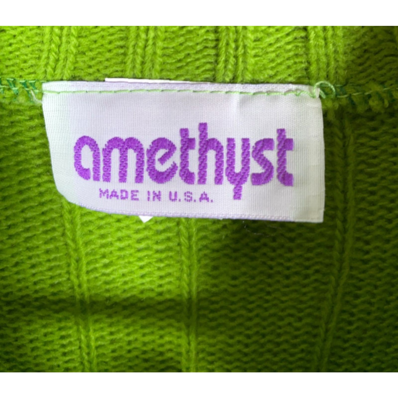 Vintage VINTAGE Amethyst Sweater Unisex One Size / Large Lime Green Knit Mock Neck Ribbed Pullover 80s Hipster Retro Size US L / EU 52-54 / 3 - 3 Thumbnail