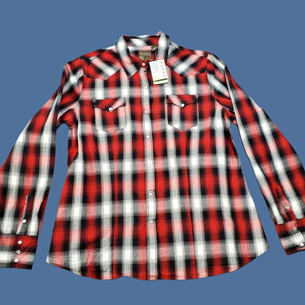 Roper Roper Shirt Womens Large Red Plaid Western Cowboy Pearl Snap Rodeo Top Size L / US 10 / IT 46 - 1 Thumbnail