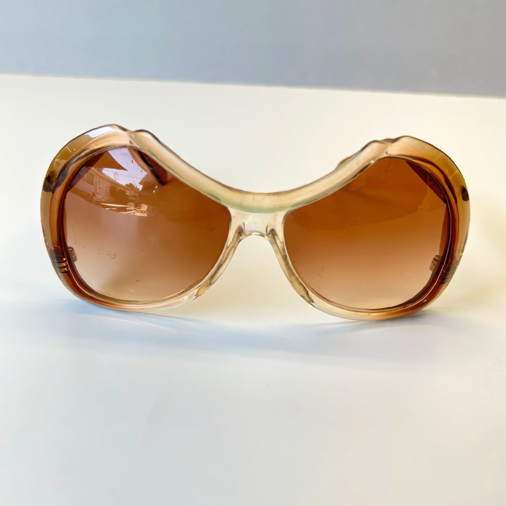 Vintage VINTAGE Menrad Sunglasses Oversized Large 60s 70s Amber Brown Brown Lens Oval Plastic Mod GoGo Womens Mens 1970s Frames Sunglasses GoGo Size ONE SIZE - 6 Thumbnail