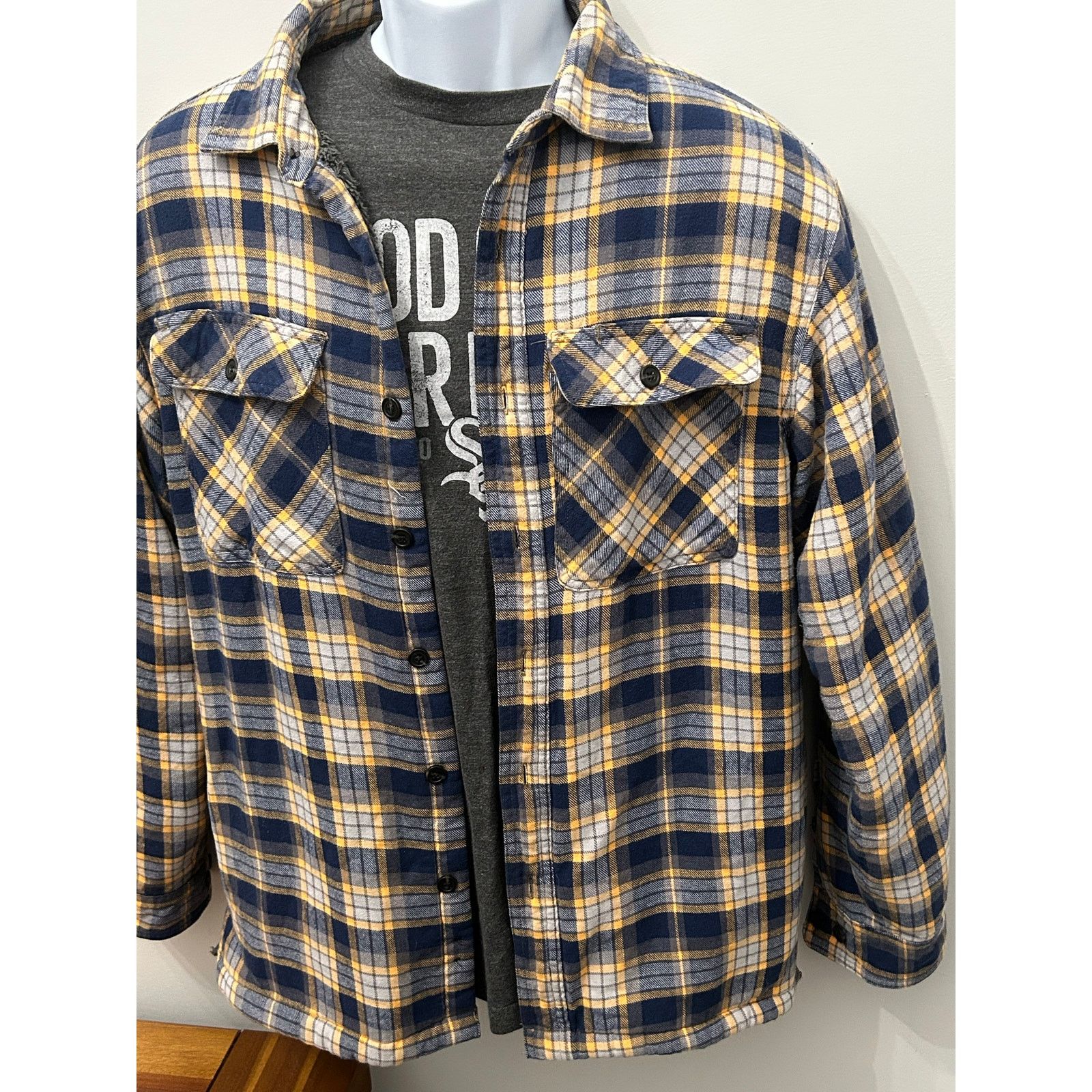 Other Old Mill Mens Medium Blue Yellow Plaid Sherpa Lined Flannel Size US M / EU 48-50 / 2 - 3 Thumbnail