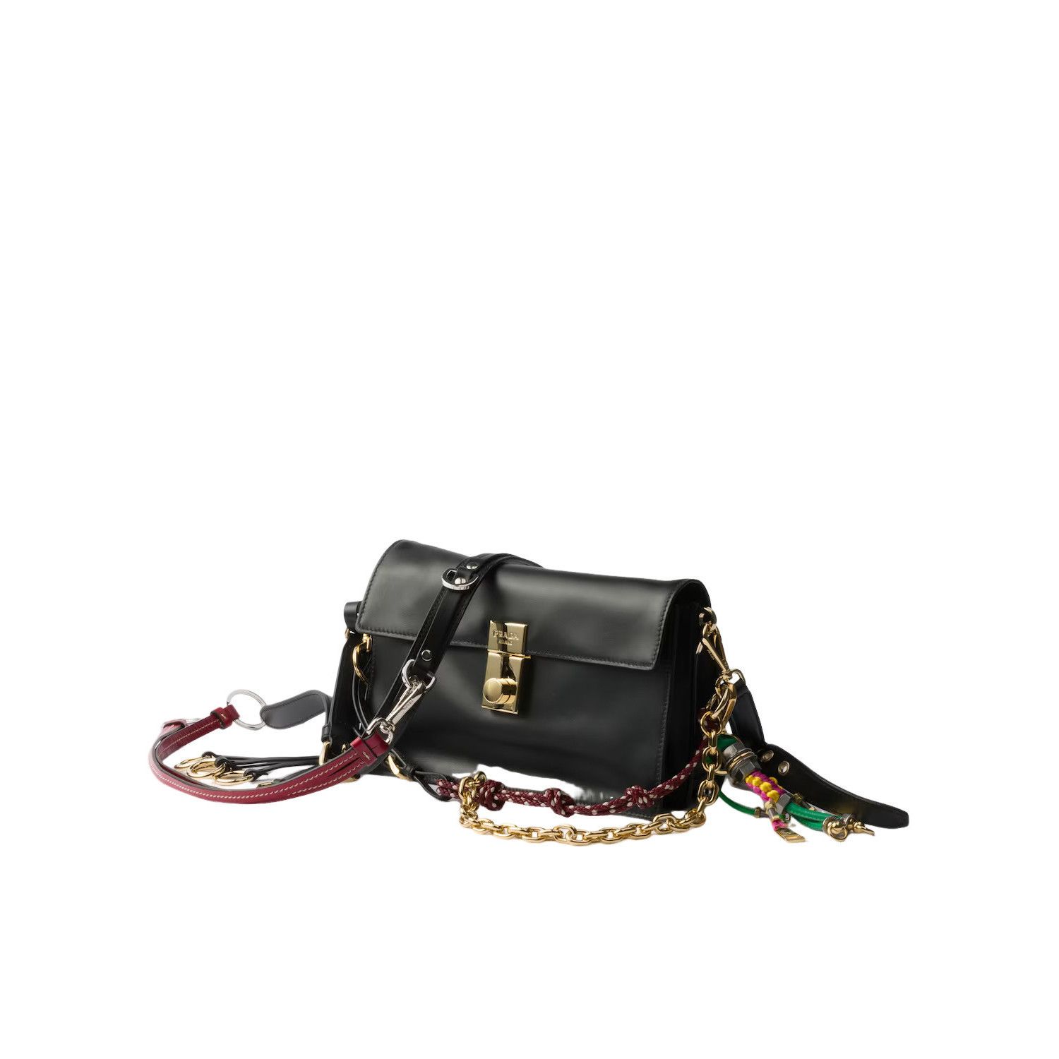 Prada PRADA Soft Sound Small $4000 Black Leather Charms Shoulder B Size ONE SIZE - 2 Thumbnail