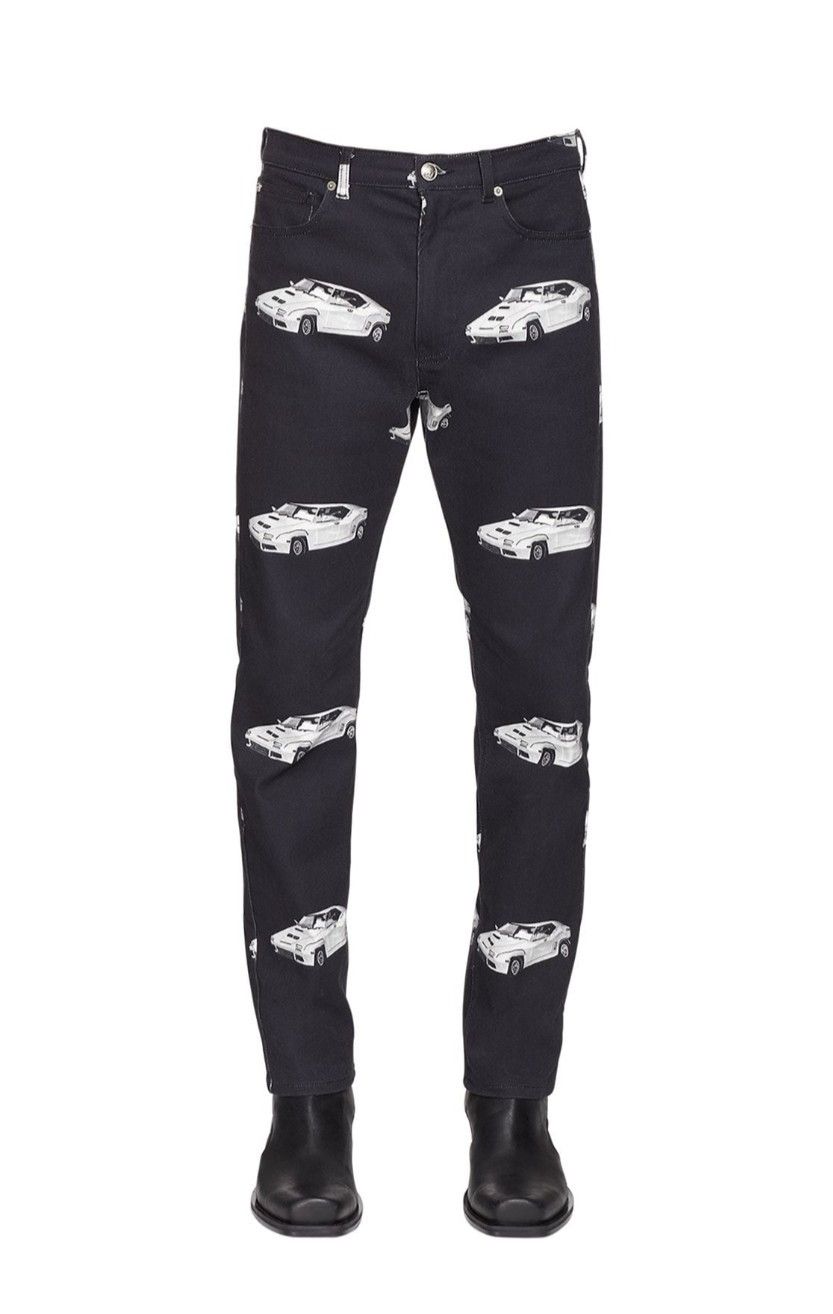 image of Versace 18Cm Car Print Cotton-Blend Jeans in Black/White, Men's (Size 32)