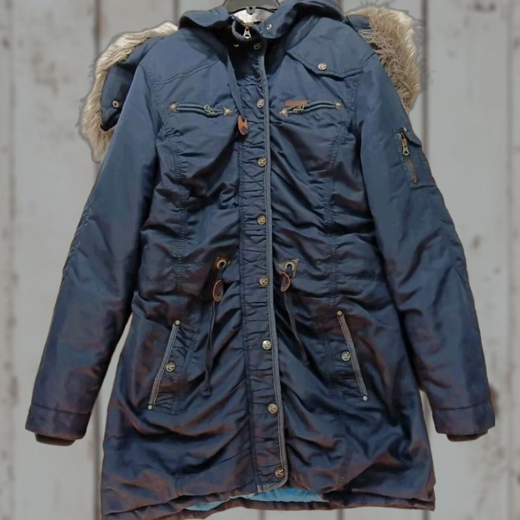 Vintage Dreimaster Women's Jacket Puffer XL Navy Blue Parka Designer Coat Size XL / US 12-14 / IT 48-50 - 1 Thumbnail