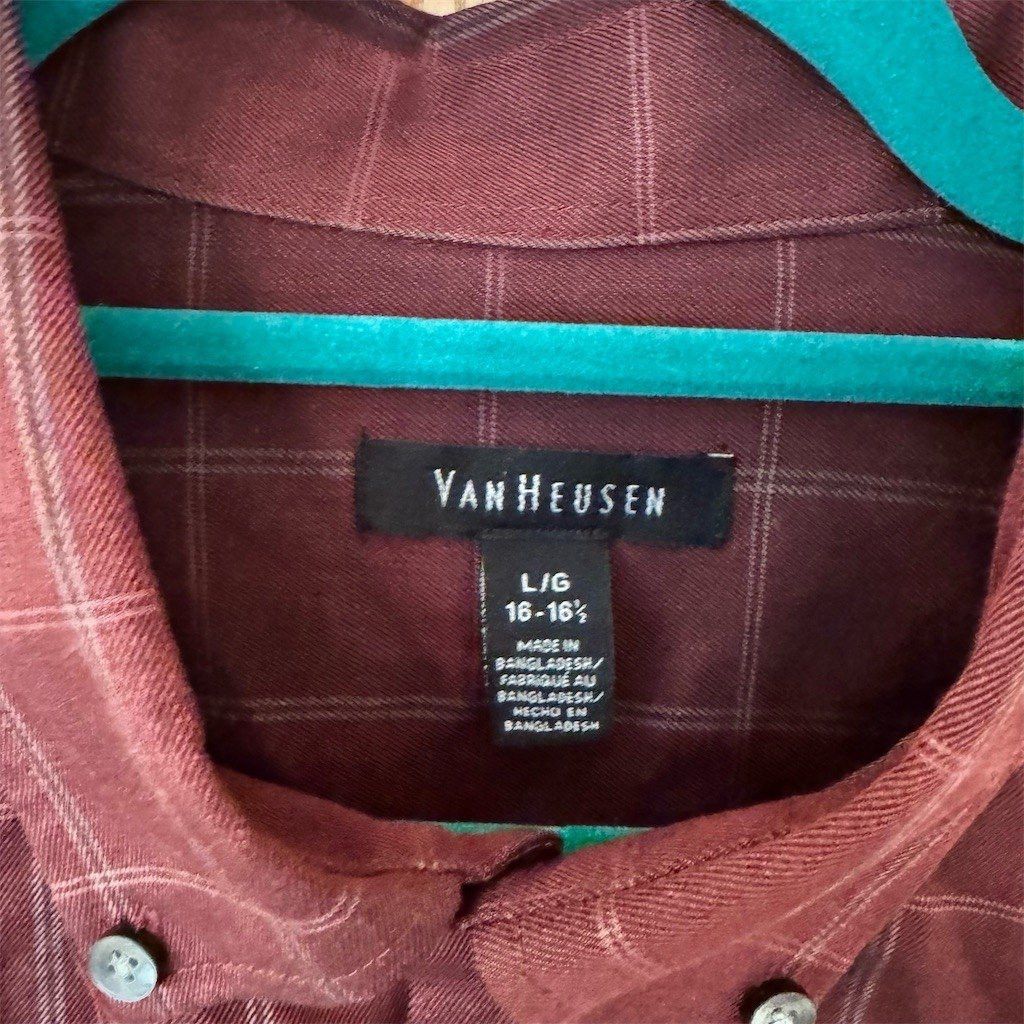 Van Heusen Van Heusen Dress Shirt Mens L 16-16 1/2 Burgundy Windowpane Size US L / EU 52-54 / 3 - 4 Thumbnail