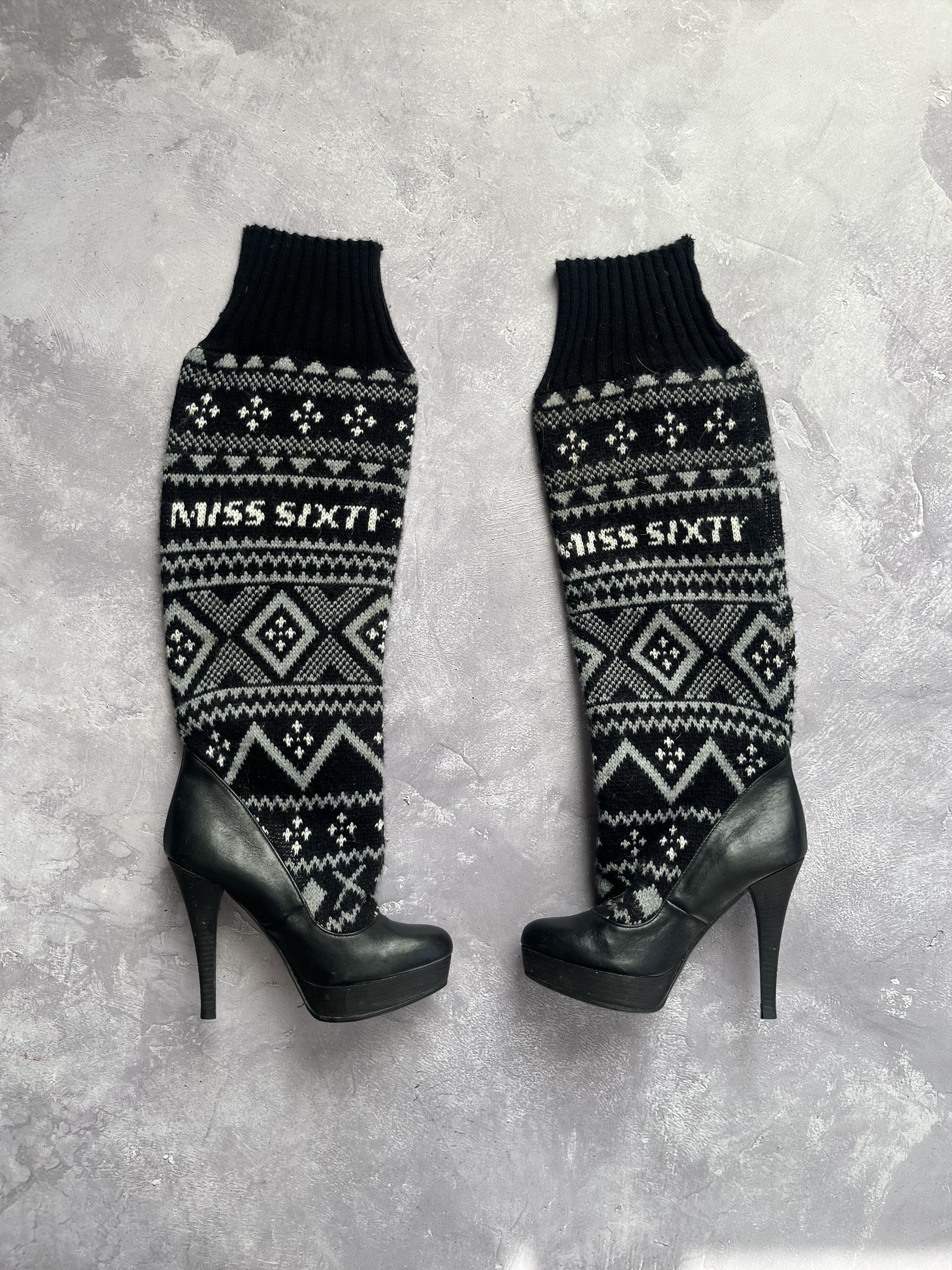 Miss Sixty Miss Sixty Knit Sock Knee High Boots Platform Stiletto Y2K Size US 7 / IT 37 - 2 Thumbnail