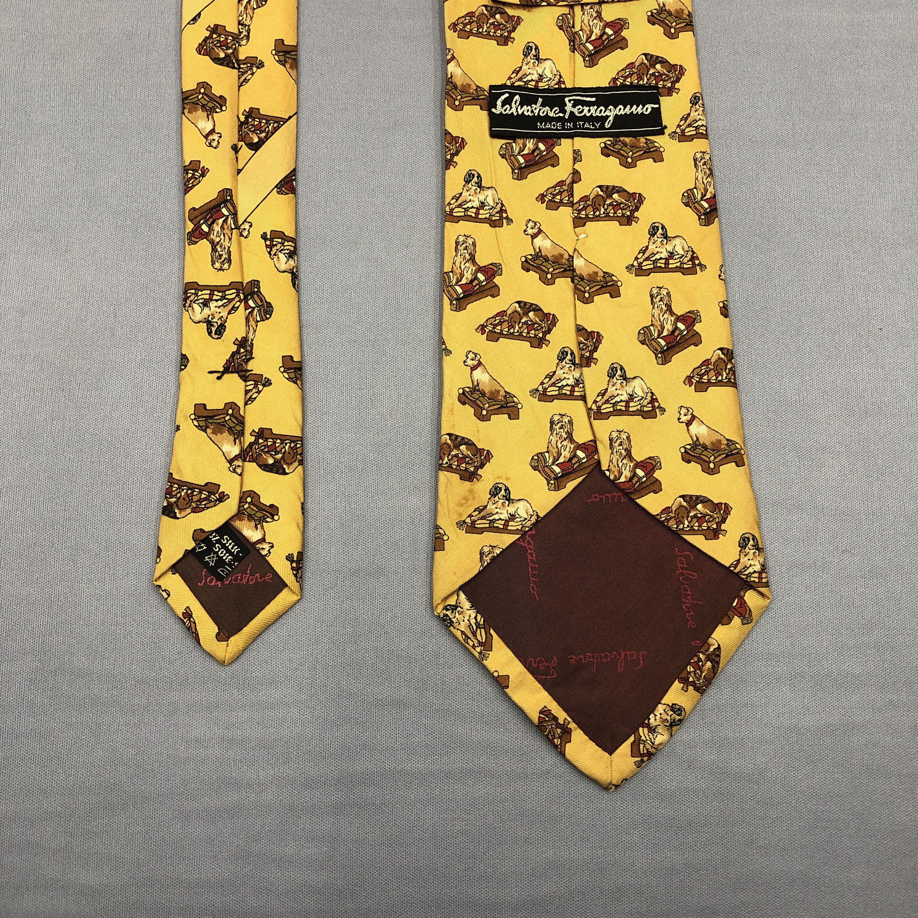 Salvatore Ferragamo Vintage Salvatore Ferragamo SILK Necktie Dogs Motif Cravate Size ONE SIZE - 2 Thumbnail