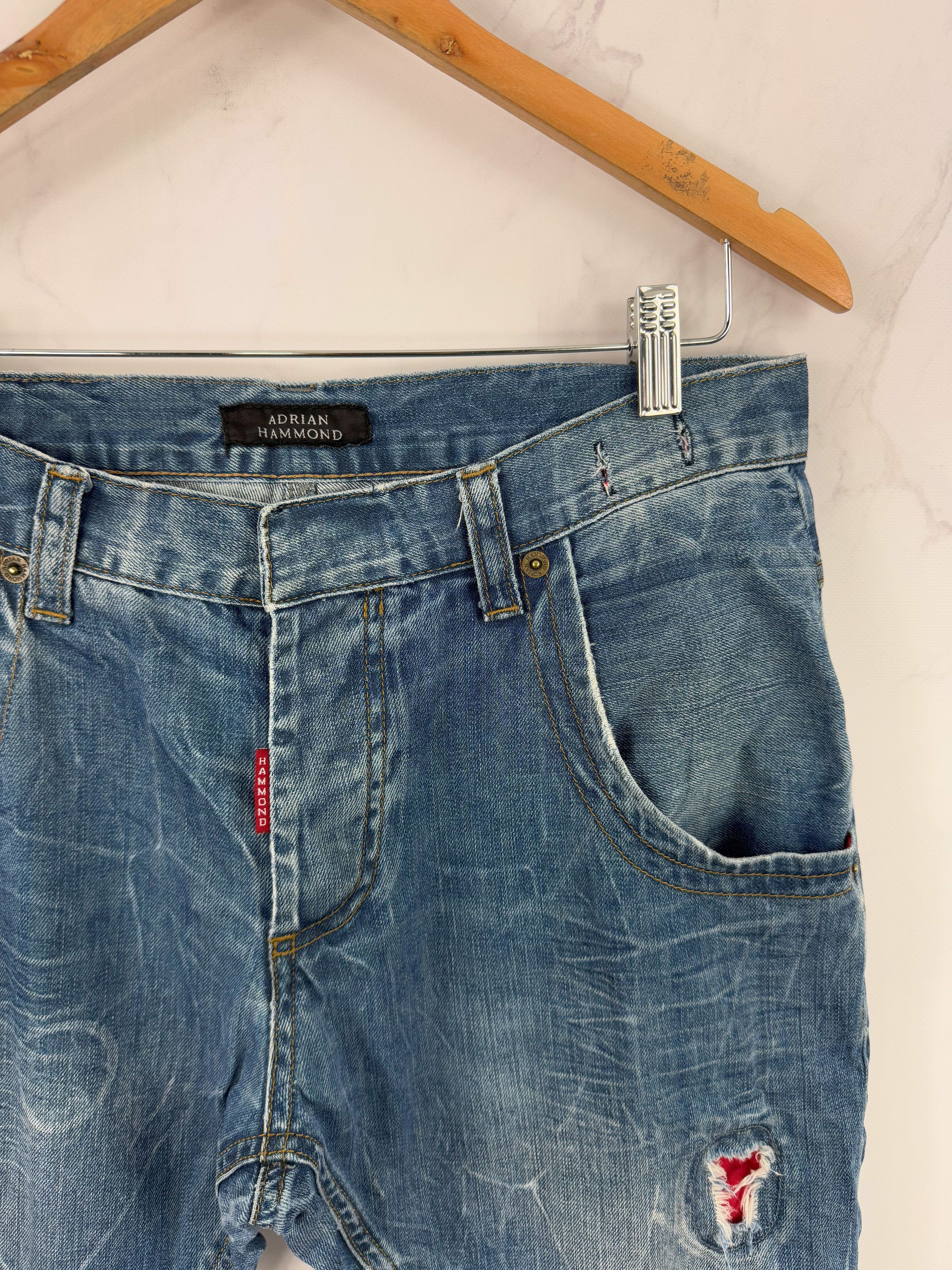 Japanese Brand Adrian Hammond Distressed Biker Jeans Patchwork Details Size US 32 / EU 48 - 7 Thumbnail