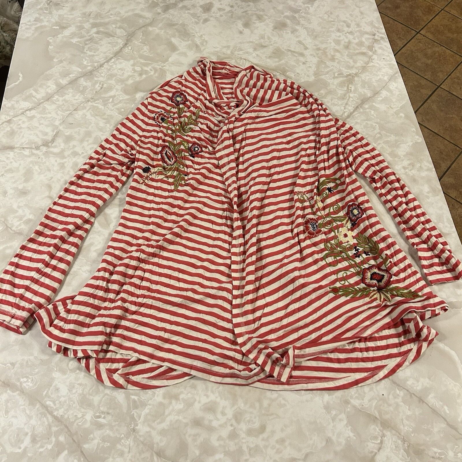 Vintage Soft Surroundings Cascading Open Front Cardigan Red and Whit Size XL / US 12-14 / IT 48-50 - 1 Thumbnail