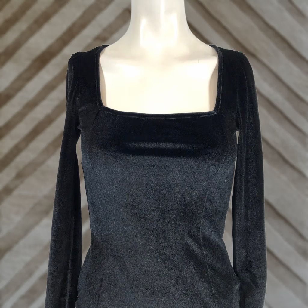 Velvet Womens Black Velvet Square Neck Long Sleeve Bodycon Mini Dress S Size S / US 4 / IT 40 - 1 Thumbnail
