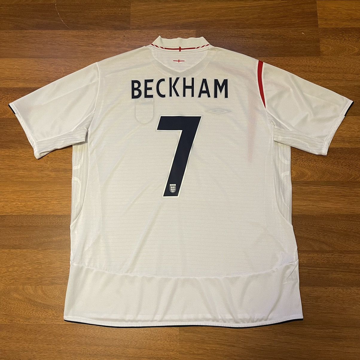 image of David Beckham x Soccer Jersey England Umbro 2006 World Cup Football Home Jersey 7 Beckham in White 