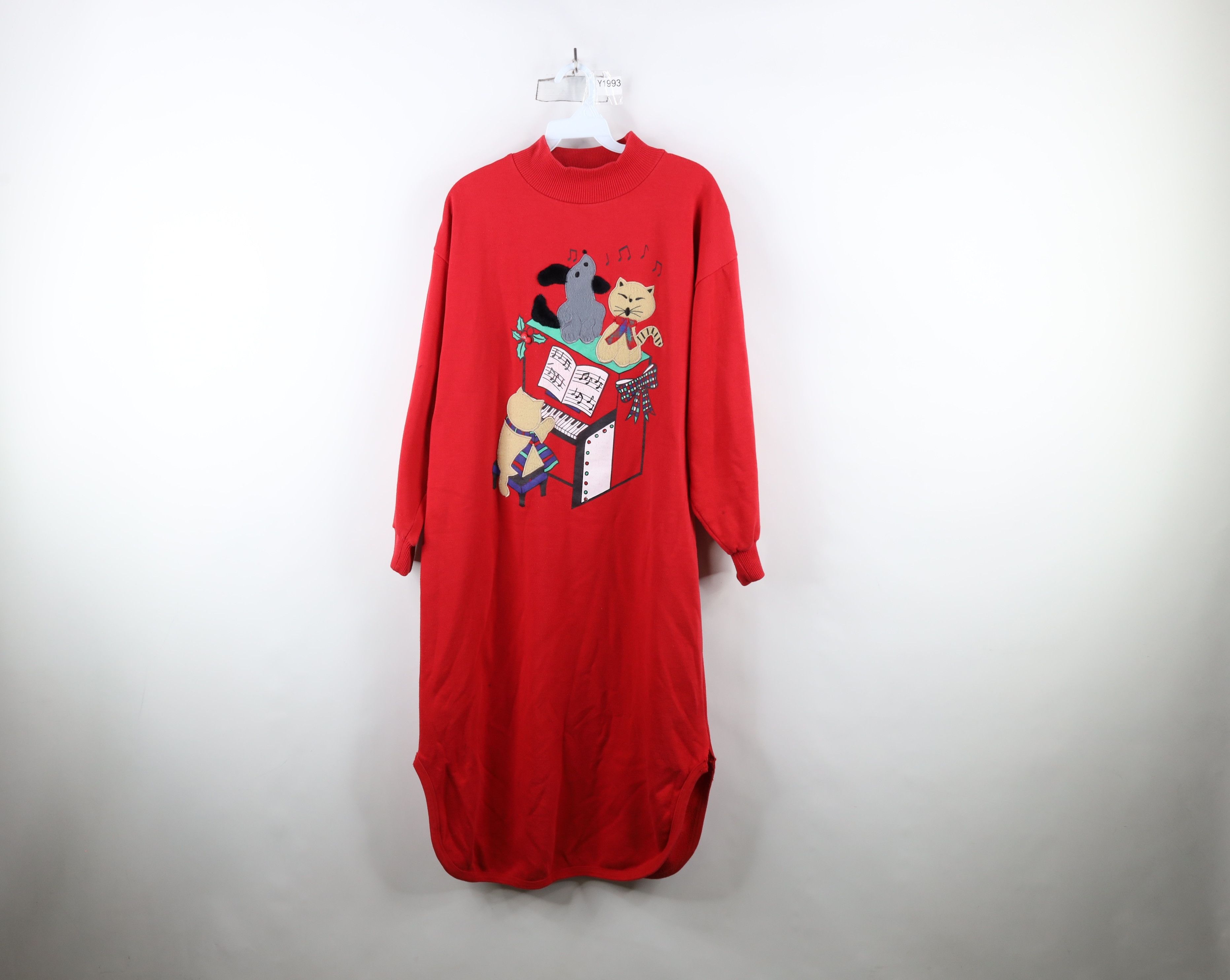 Vintage Vintage 90s Cat Dog Piano Night Gown Sweatshirt Red Size M / US 6-8 / IT 42-44 - 1 Thumbnail
