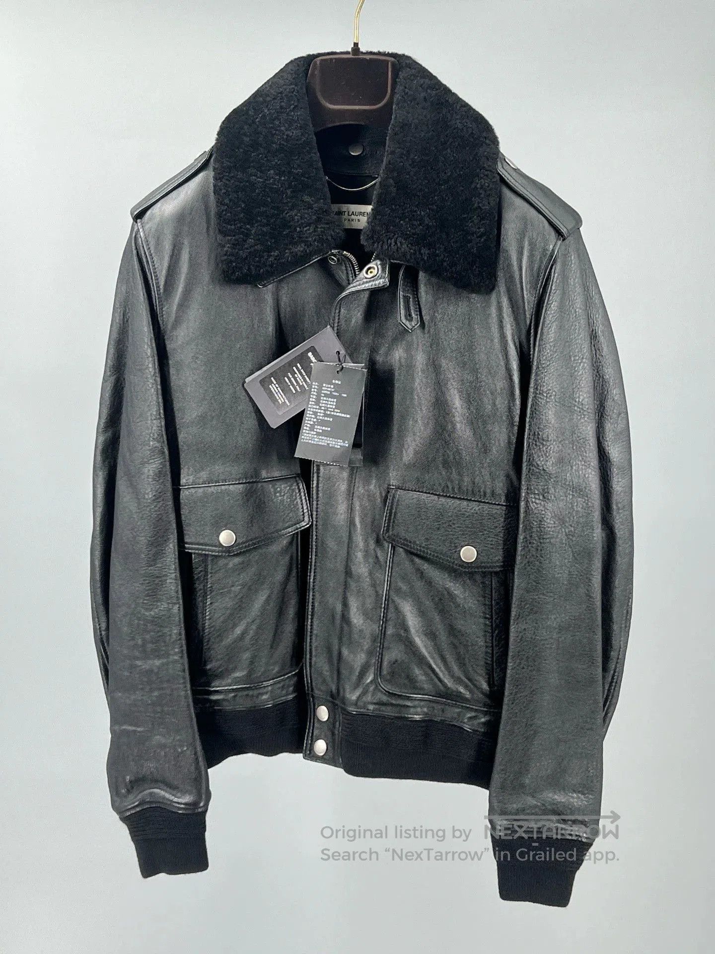 Yves Saint Laurent ysl black leather jacket with removable collar. Size US M / EU 48-50 / 2 - 1 Thumbnail