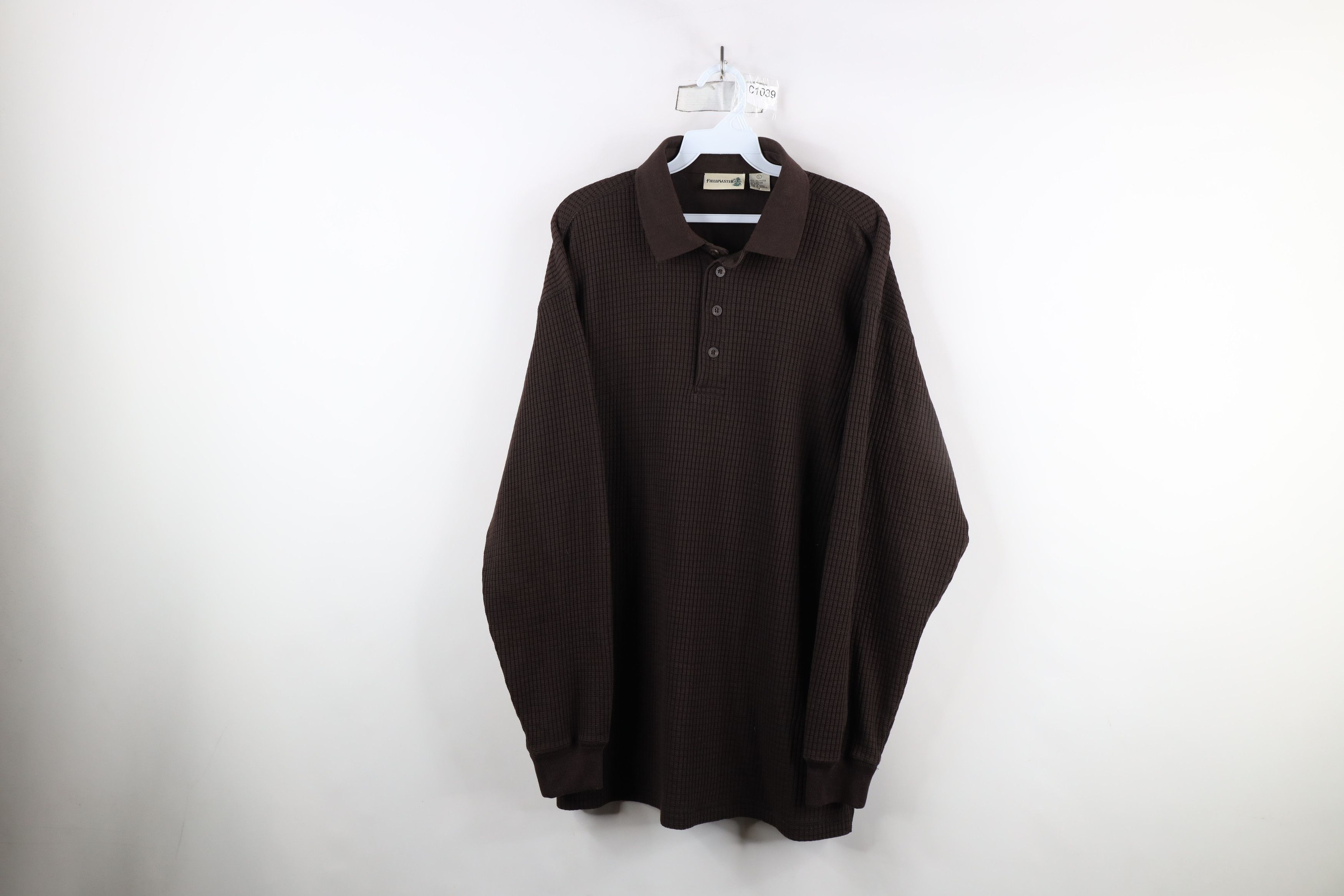 Vintage Vintage 90s Streetwear Heavyweight Long Sleeve Polo Brown Size US L / EU 52-54 / 3 - 1 Thumbnail
