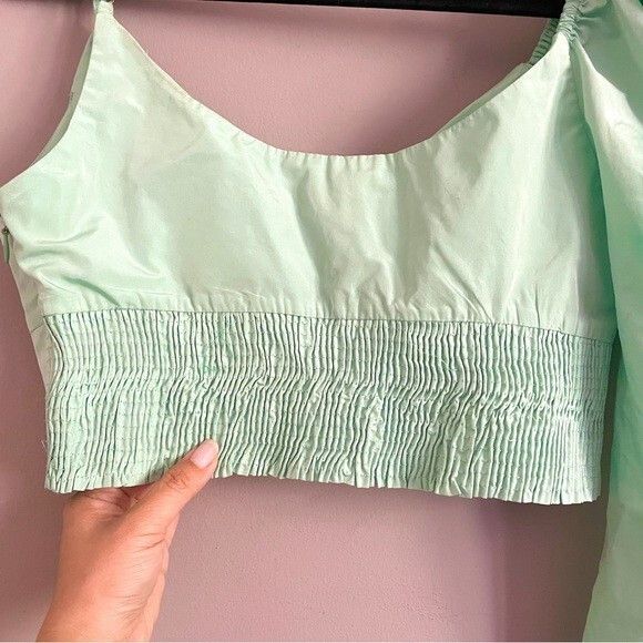 Zara Zara Mint Green Puff Sleeve One Shoulder Crop Top Size S / US 4 / IT 40 - 9 Thumbnail