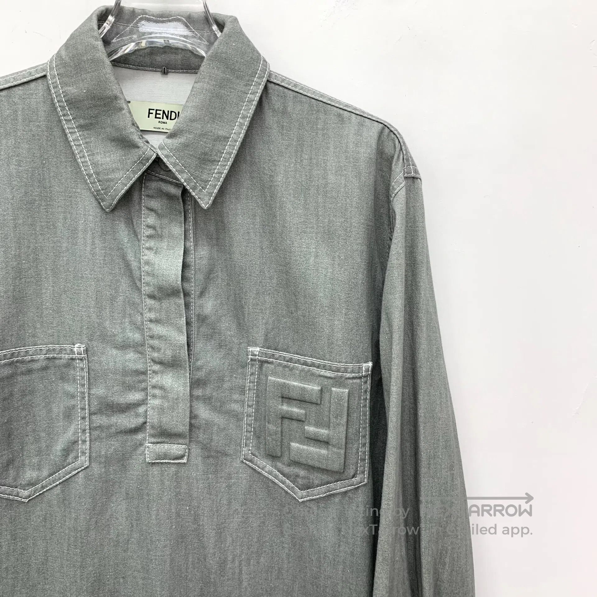 Fendi FENDI Teal logo embossed cotton lapel long sleeve denim sh Size S / US 4 / IT 40 - 3 Thumbnail