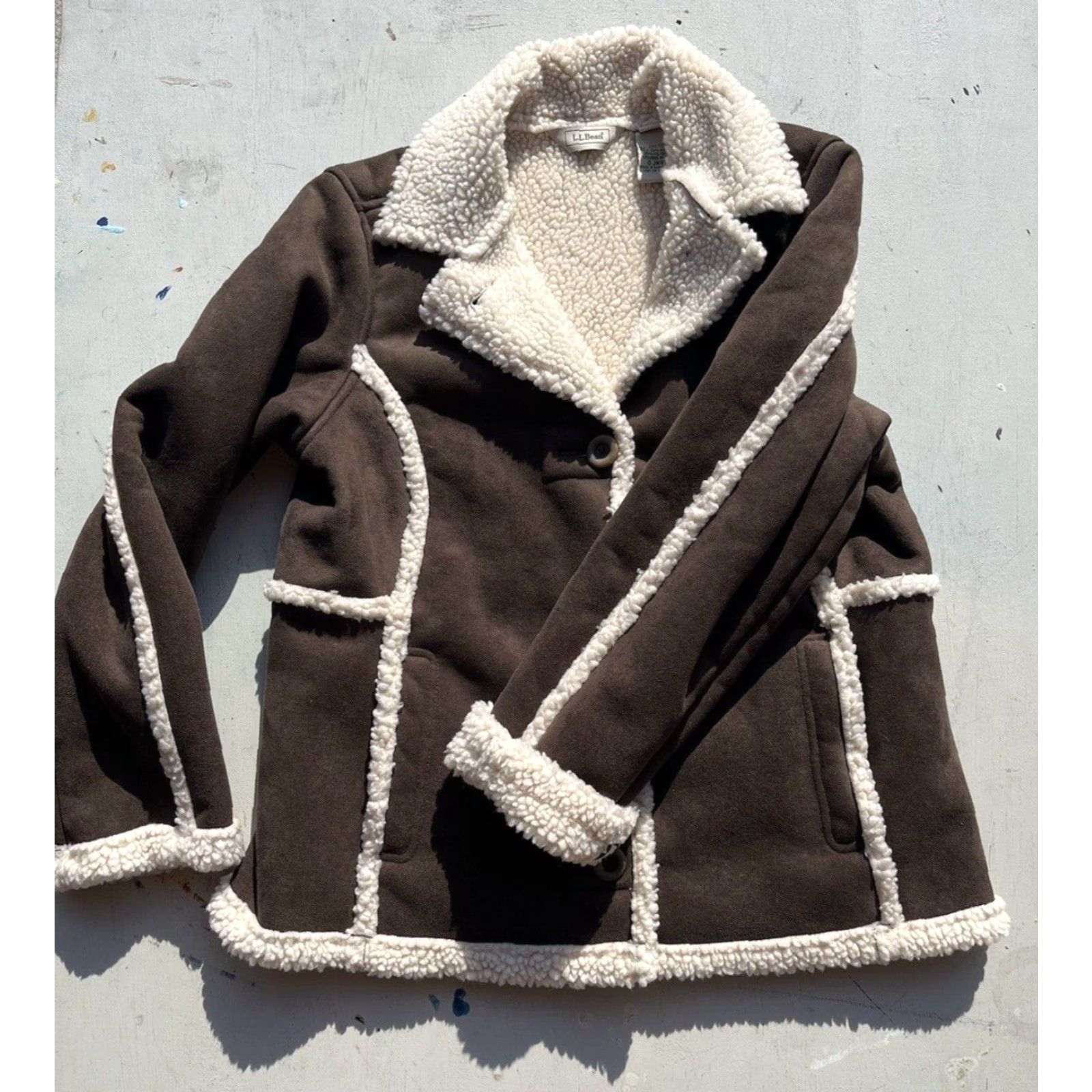 Vintage VINTAGE L.L. Bean Jacket Women Petite Medium Brown Sherpa Hippie Boho Music 60s Womens Size M / US 6-8 / IT 42-44 - 5 Thumbnail