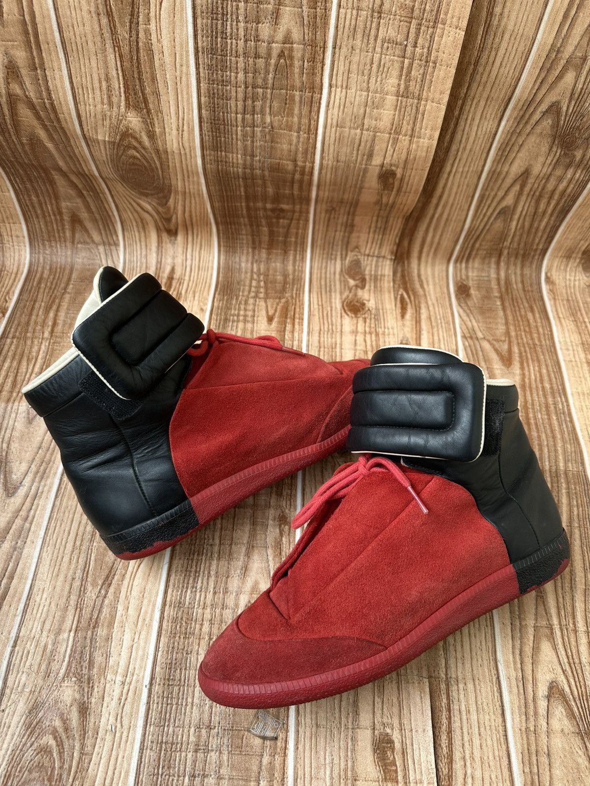 Maison Margiela 👀Maison Margiela Red Leather Suede Futures Hightops Size US 9 / EU 42 - 10 Thumbnail