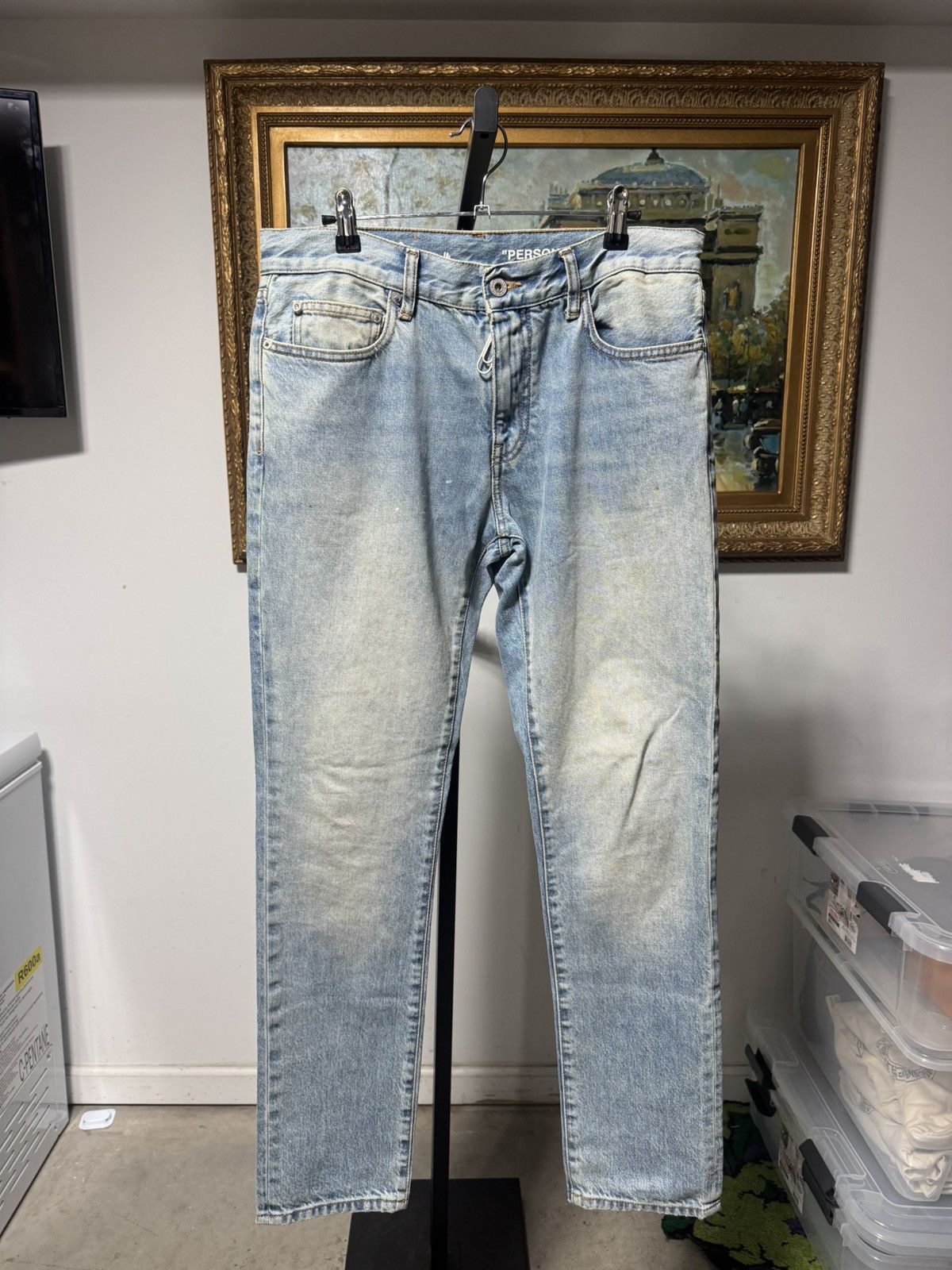Off-White Off White Diagonal Print Washed Denim Jeans Size US 32 / EU 48 - 1 Thumbnail