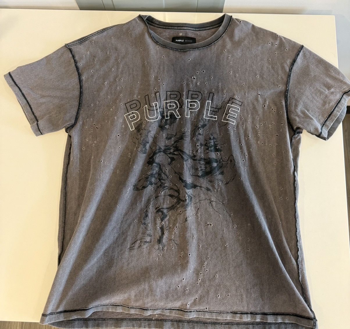Purple Brand Purple Brand Inside-Out Distressed Tee Size US L / EU 52-54 / 3 - 1 Thumbnail