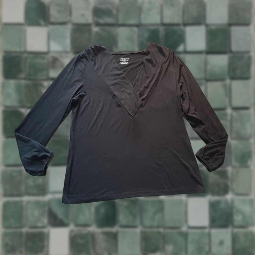 Vintage Lane Bryant Women's Blouse Long Sleeve V-Neck Black 14/16 Regular Casual Shirt Womens Size XL / US 12-14 / IT 48-50 - 1 Thumbnail