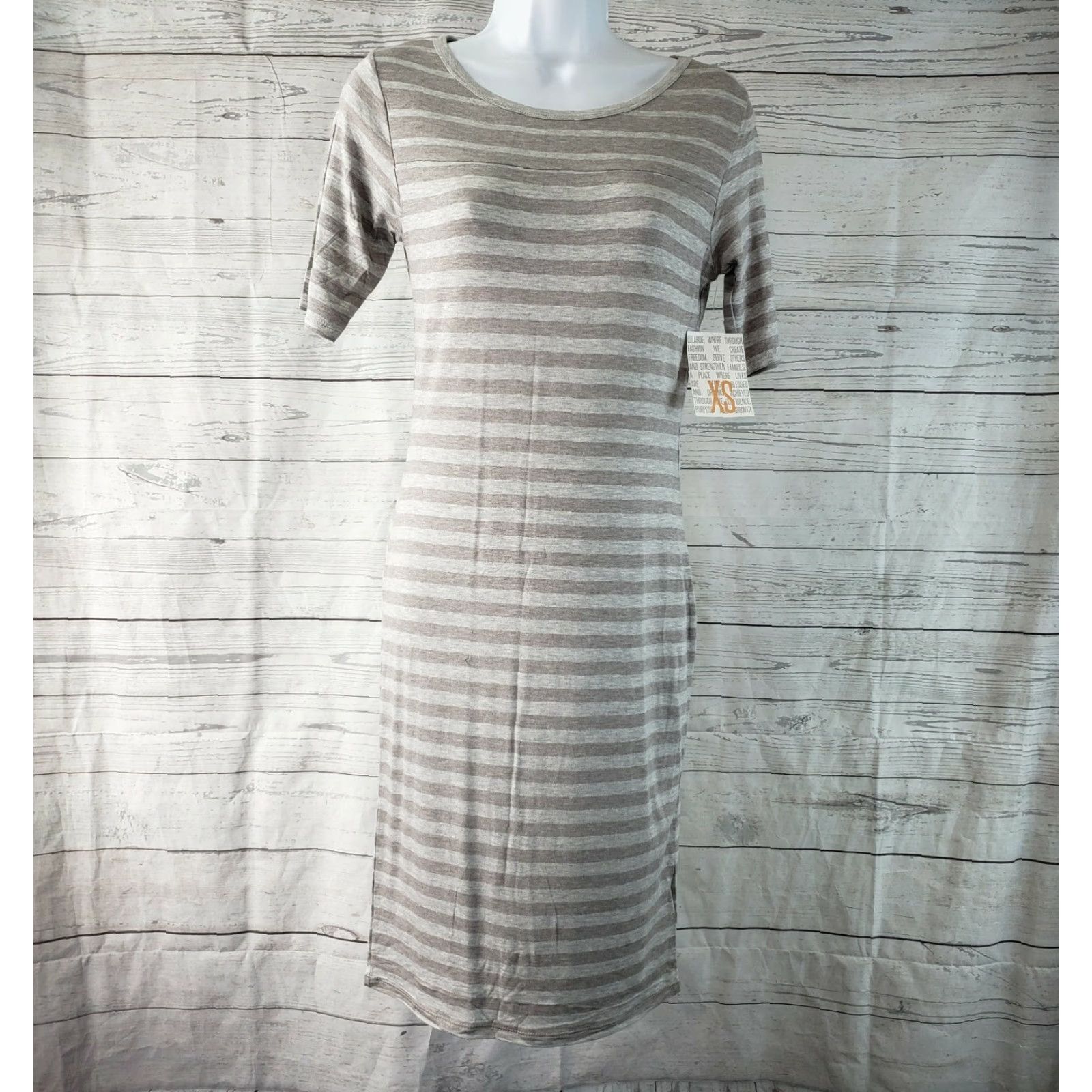 Vintage LuLaRoe Womens Julia Dress XS Gray Striped Rayon Blend Pullover Knee Length Casual Round Neck Short Sleeve Size XS / US 0-2 / IT 36-38 - 2 Thumbnail