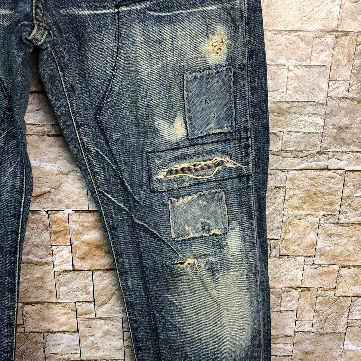 Japanese Brand Bartack Works Blue Distressed Denim Pants #A143 Size US 27 - 11 Thumbnail