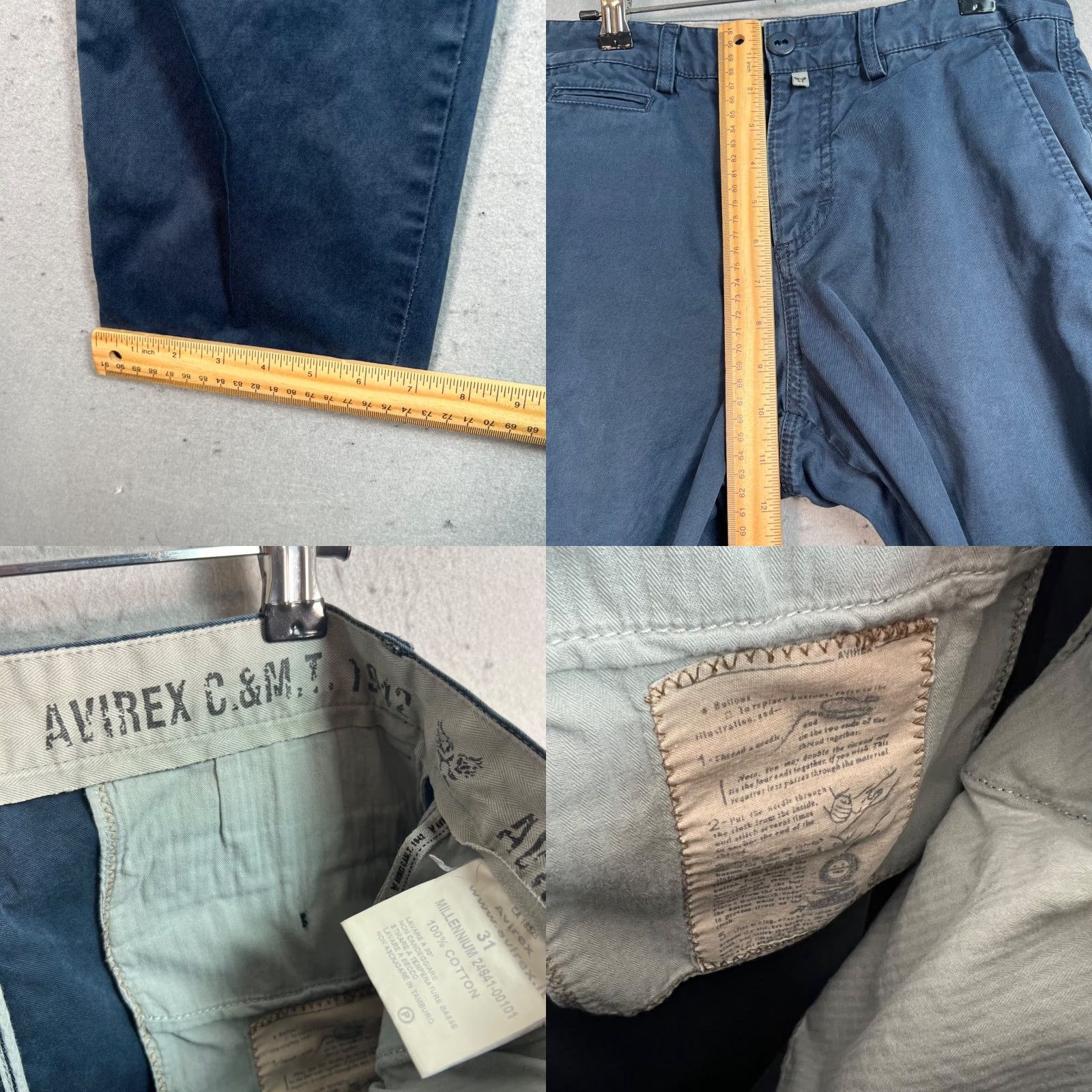 Avirex Avirex Chino Pants - Men - 31x30 Blue 100% Cotton Flat Front Tapered Leg Vintage/Used Millenniam Era Mens Pants Size US 31 - 8 Thumbnail