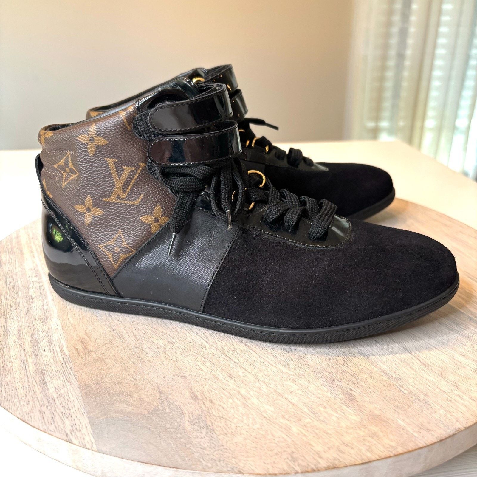 Louis Vuitton Louis Vuitton Black Monogram High Top Sneakers Size 7.5 Size US 7.5 / IT 37.5 - 1 Thumbnail