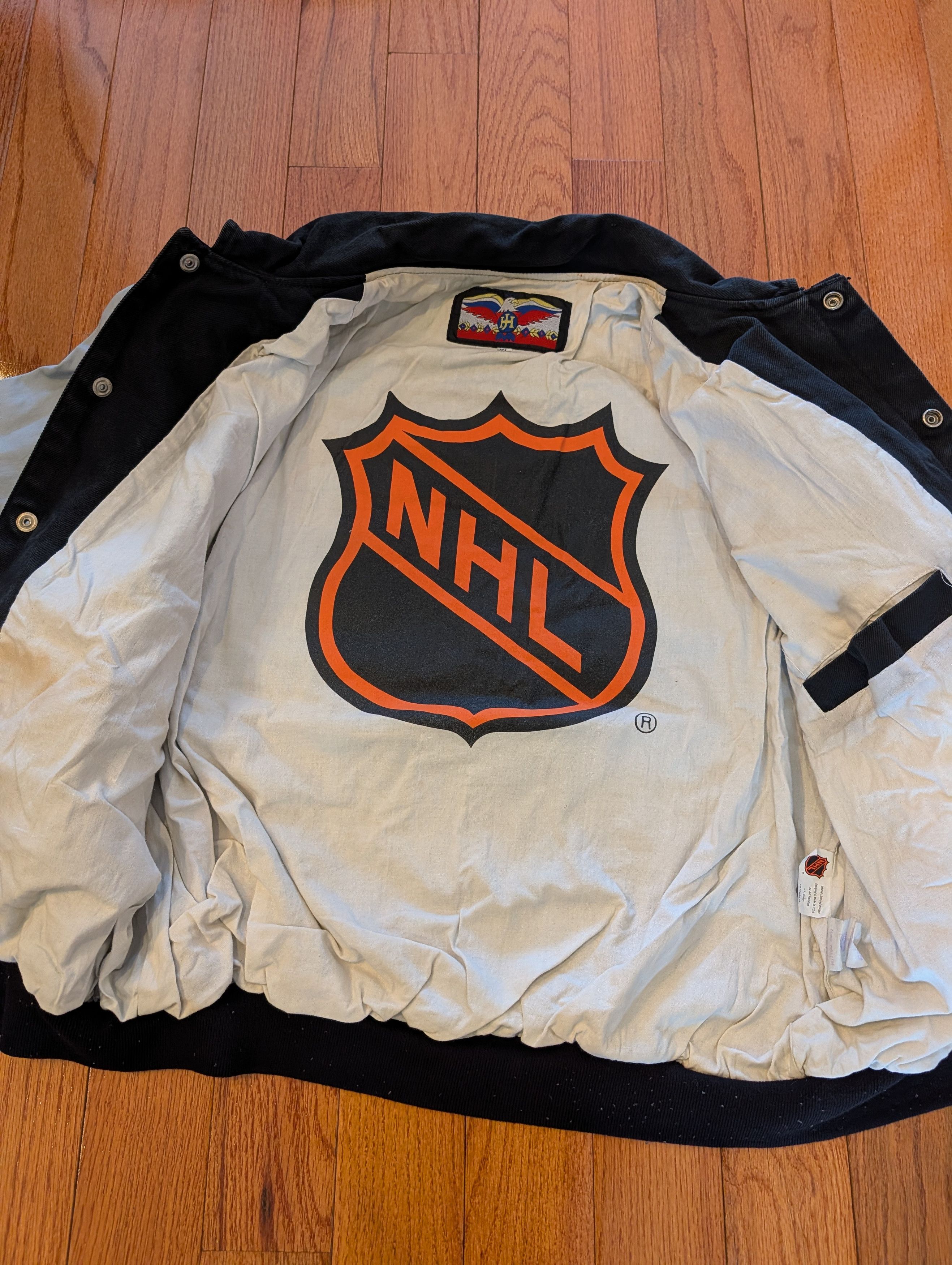 NHL Vtg San Jose Sharks Jeff Hamilton Denim Leather NHL Jacket Size US XL / EU 56 / 4 - 9 Thumbnail