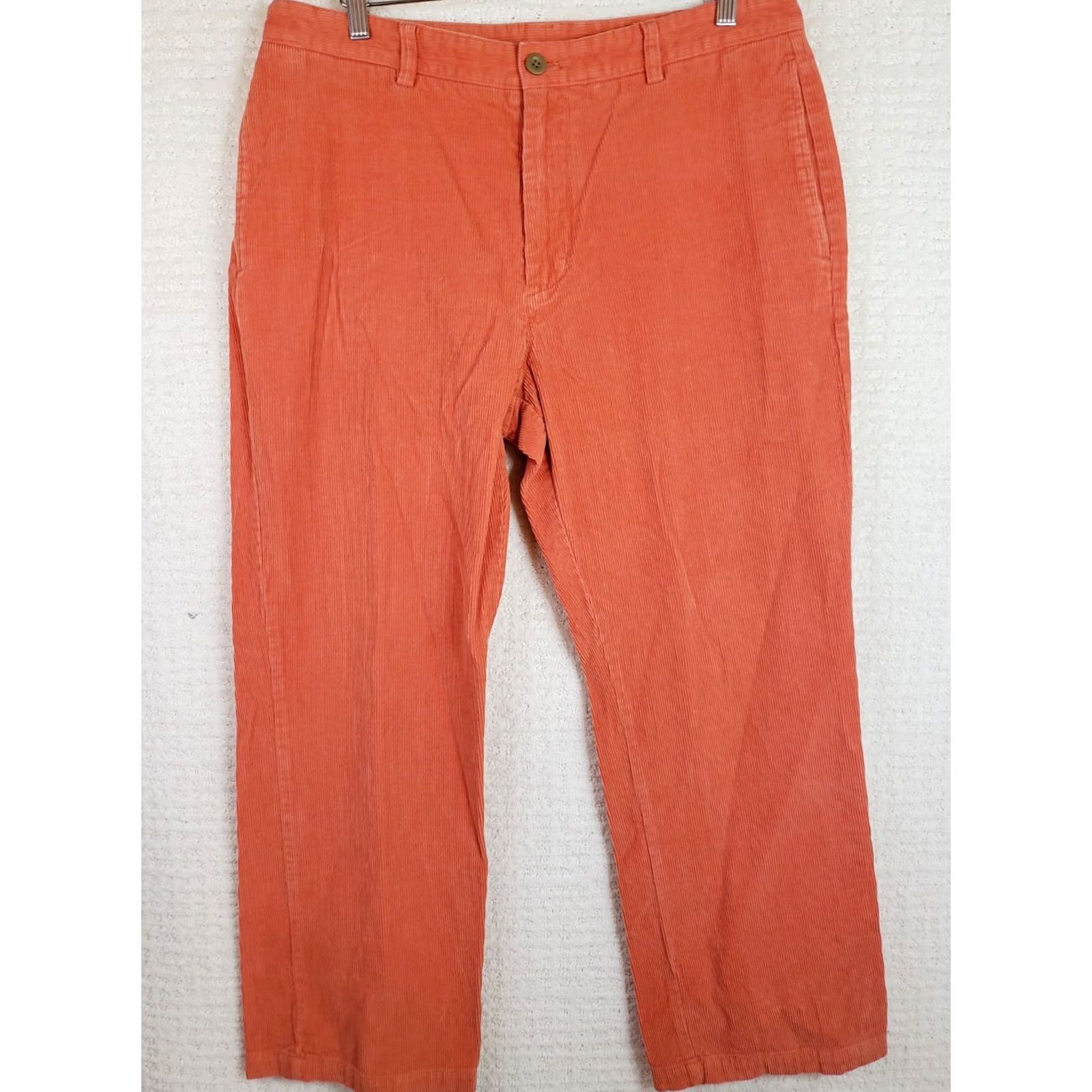 Vineyard Vines Vineyard Vines Pants Mens 35x29 Orange Corduroy Straight Flat Front Chino Zip Casual Modern Regular Mens Size US 35 - 2 Thumbnail