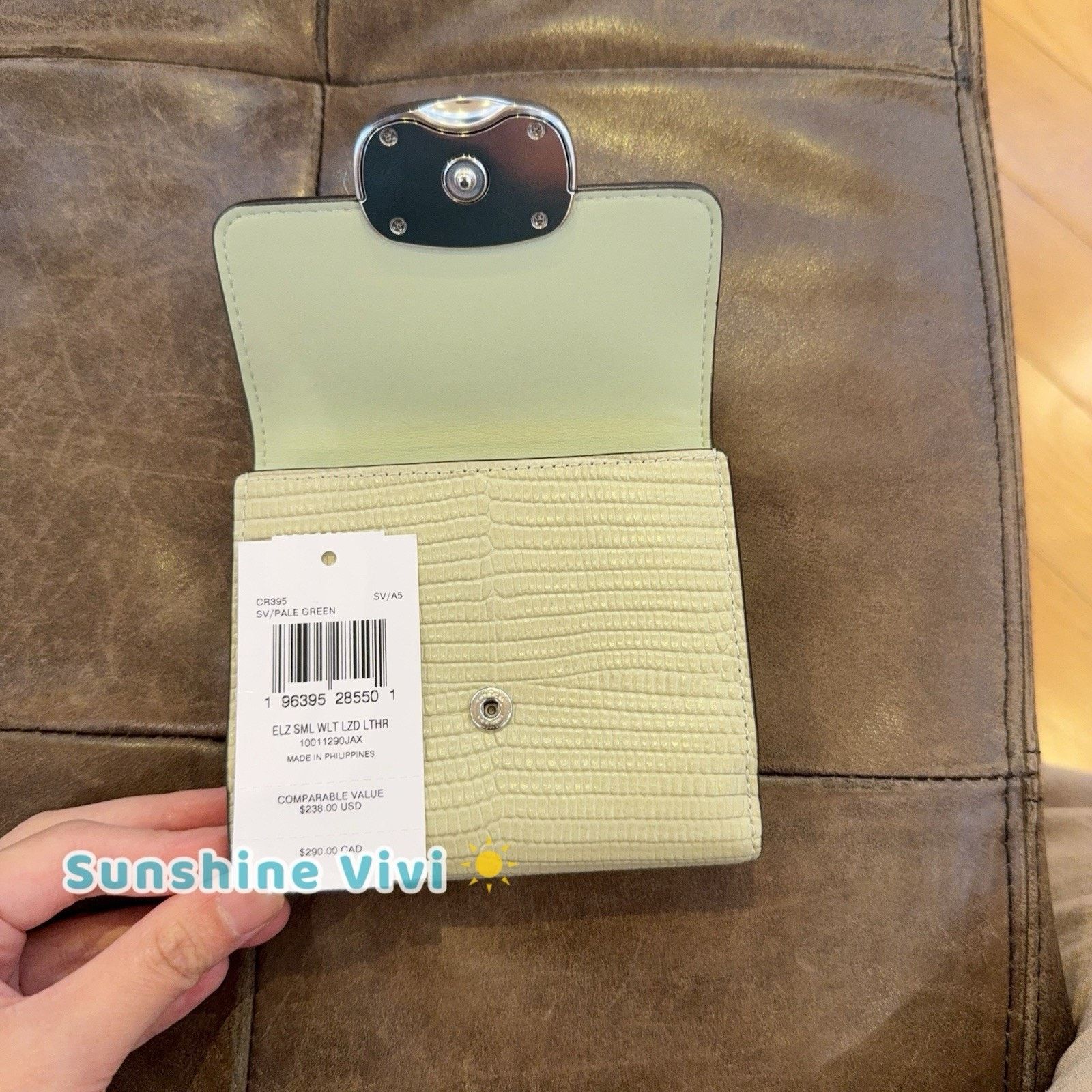 Coach NWT Coach CR395 Eliza Leather Wallet Silver/Pale Green Size ONE SIZE - 5 Thumbnail