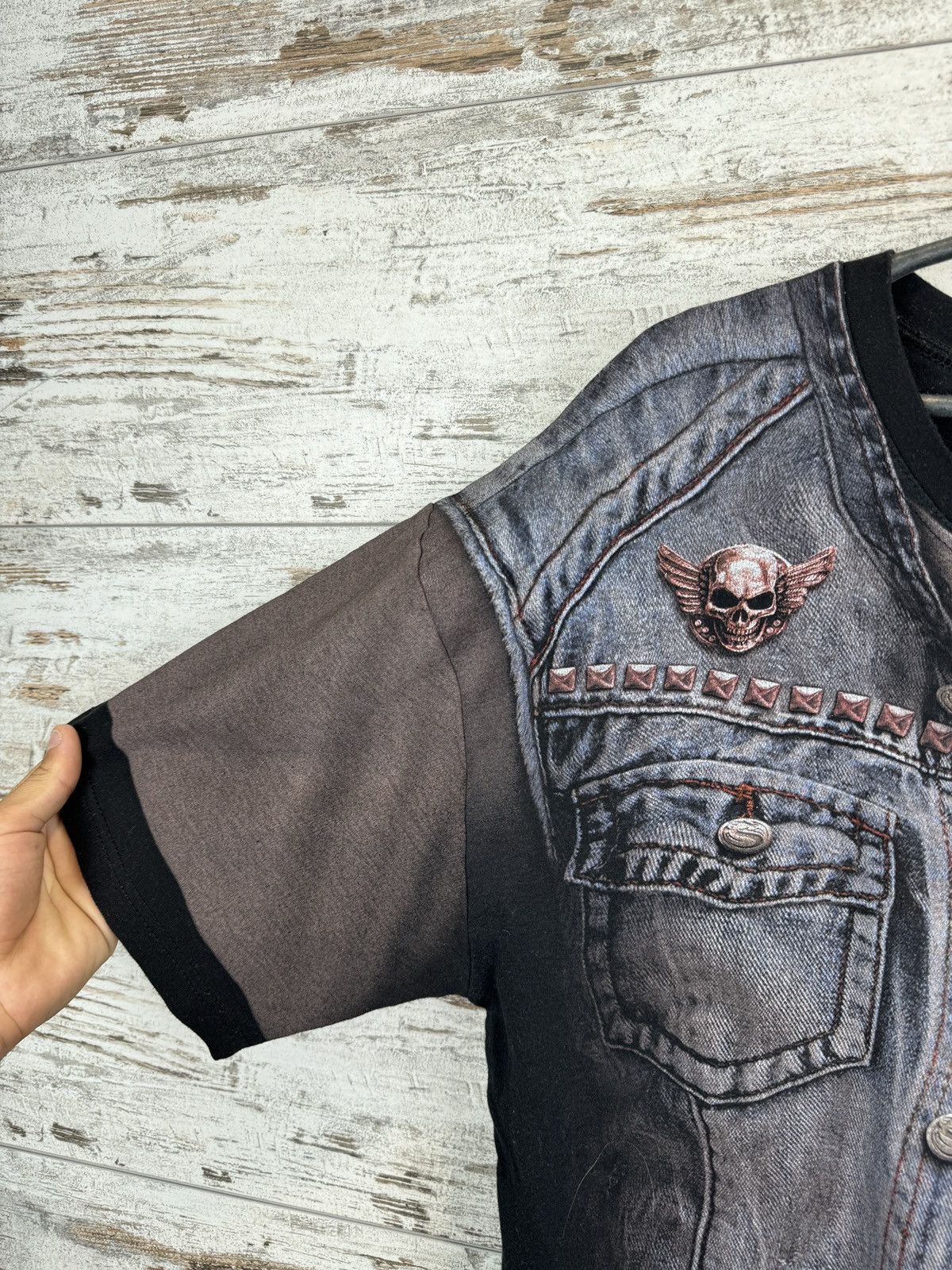 Japanese Brand Mens Vintage Spiral T-shirt tee all print skull biker y2k Size US XXL / EU 58 / 5 - 3 Thumbnail