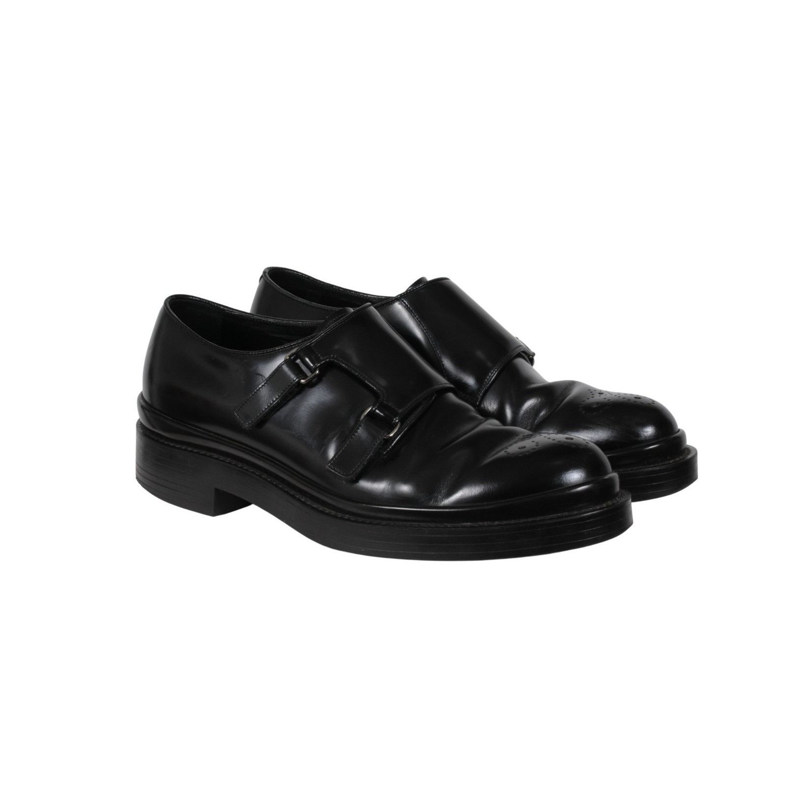 Prada Double Monk Straps Medallion Toe Black - 02621 Size US 9.5 / EU 42-43 - 13 Thumbnail