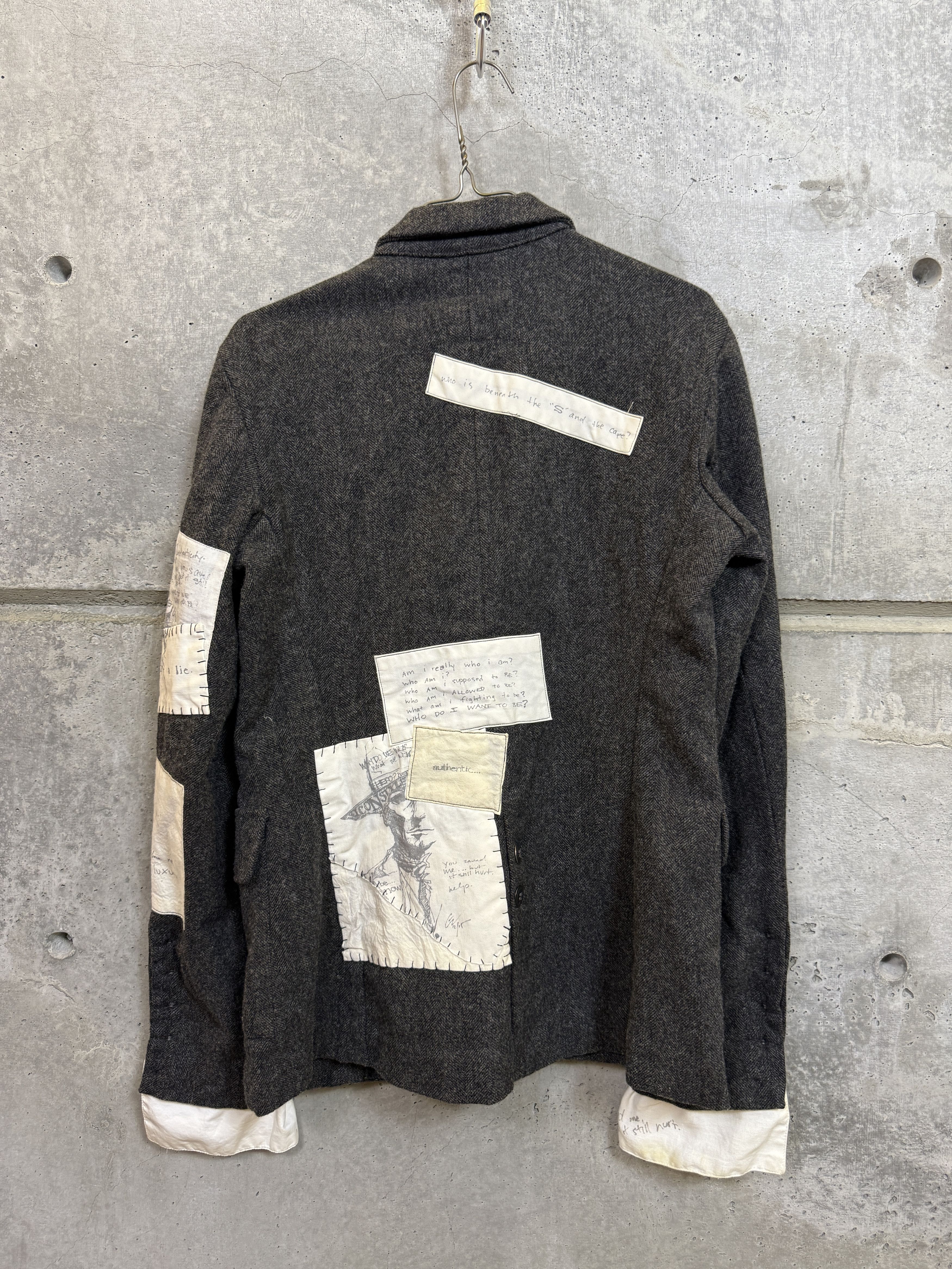 Greg Lauren Greg Lauren 2016 Charcoal Wool Patchwork Oliver Jacket Size L / US 10 / IT 46 - 1 Thumbnail
