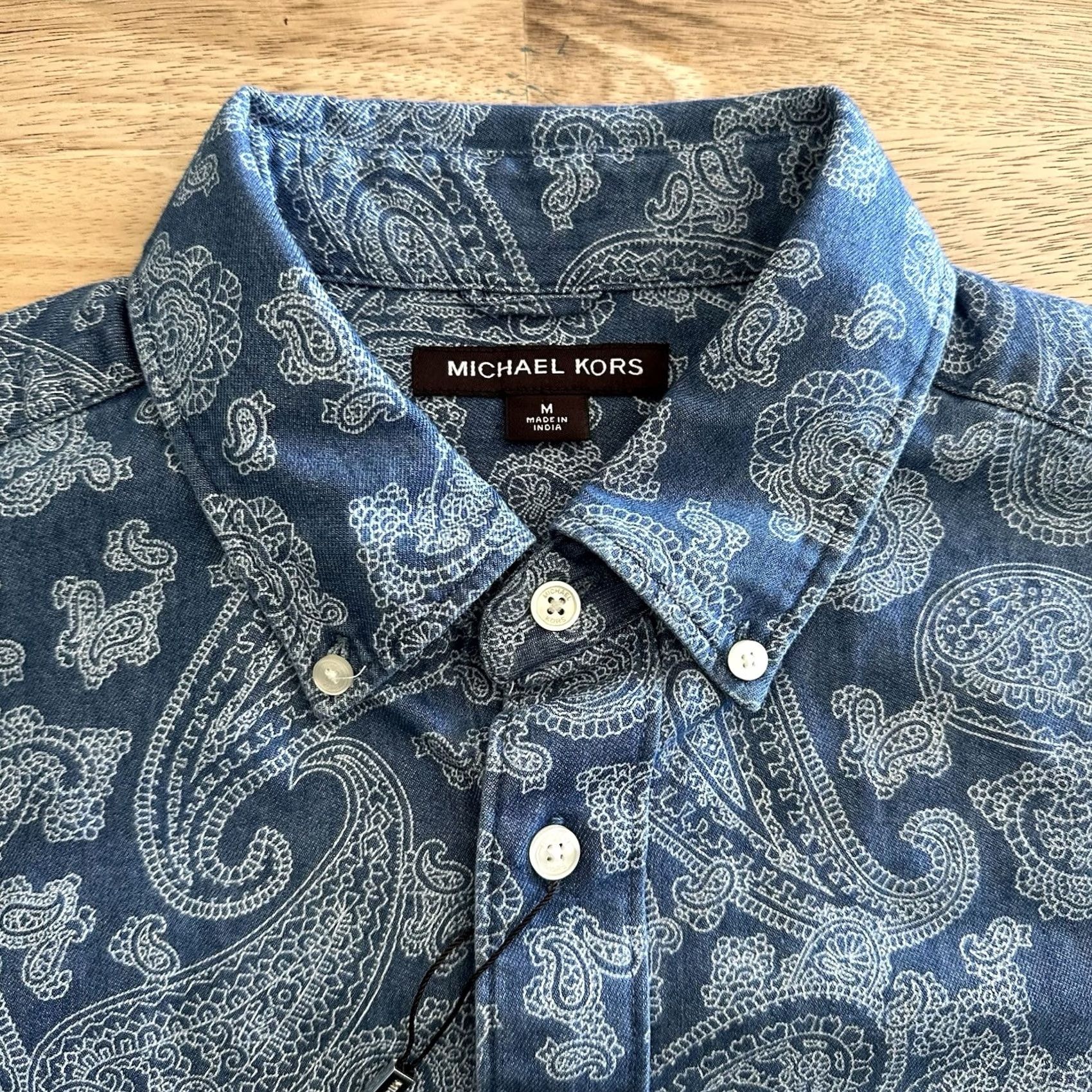 Michael Kors Michael Kors Denim Paisley Button-Up Shirt Long Sleeve Stretch Men M Blue Size US M / EU 48-50 / 2 - 2 Thumbnail