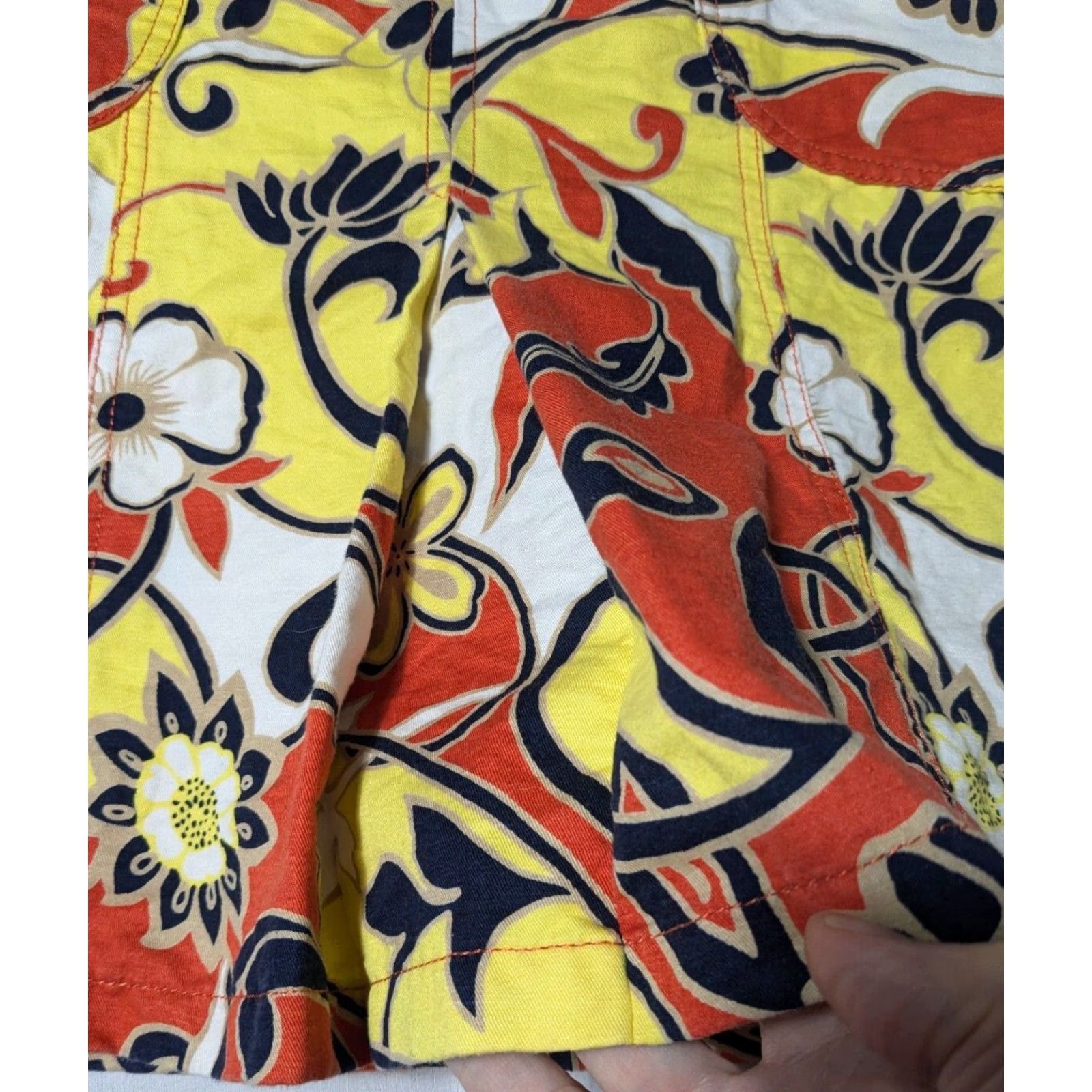 Ann Taylor ANN TAYLOR LINEN Blend Women Size 8 Orange Floral Skirt Short Pleated With Pockets Size 30" / US 8 / IT 44 - 4 Thumbnail