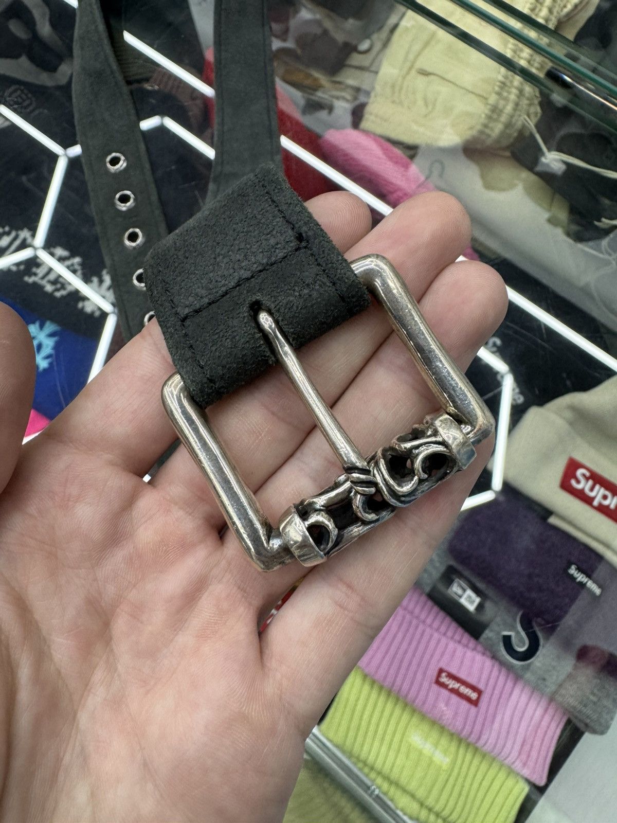 Chrome Hearts Chrome Hearts Grey Suede Roller Belt Size 32 - 4 Thumbnail