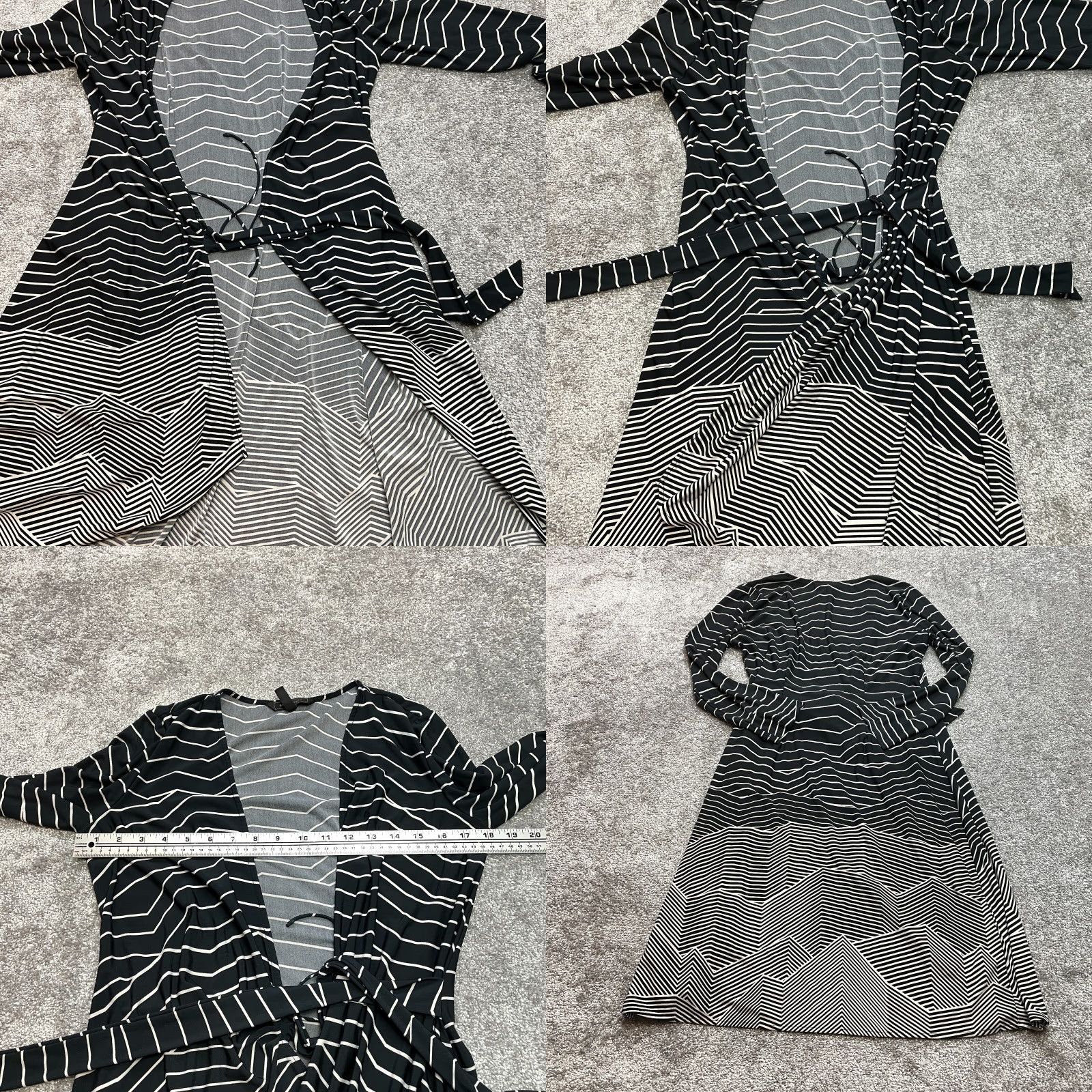 Bcbgmaxazria BCBGMAXAZRIA Kimono Duster Belted Striped Gray Black White Womens Medium Jacket Size ONE SIZE - 8 Thumbnail