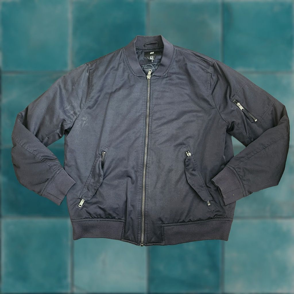 H&M H&M Bomber Jacket Mens XL Black Full Zip (Minor Stains) Size US XL / EU 56 / 4 - 1 Thumbnail