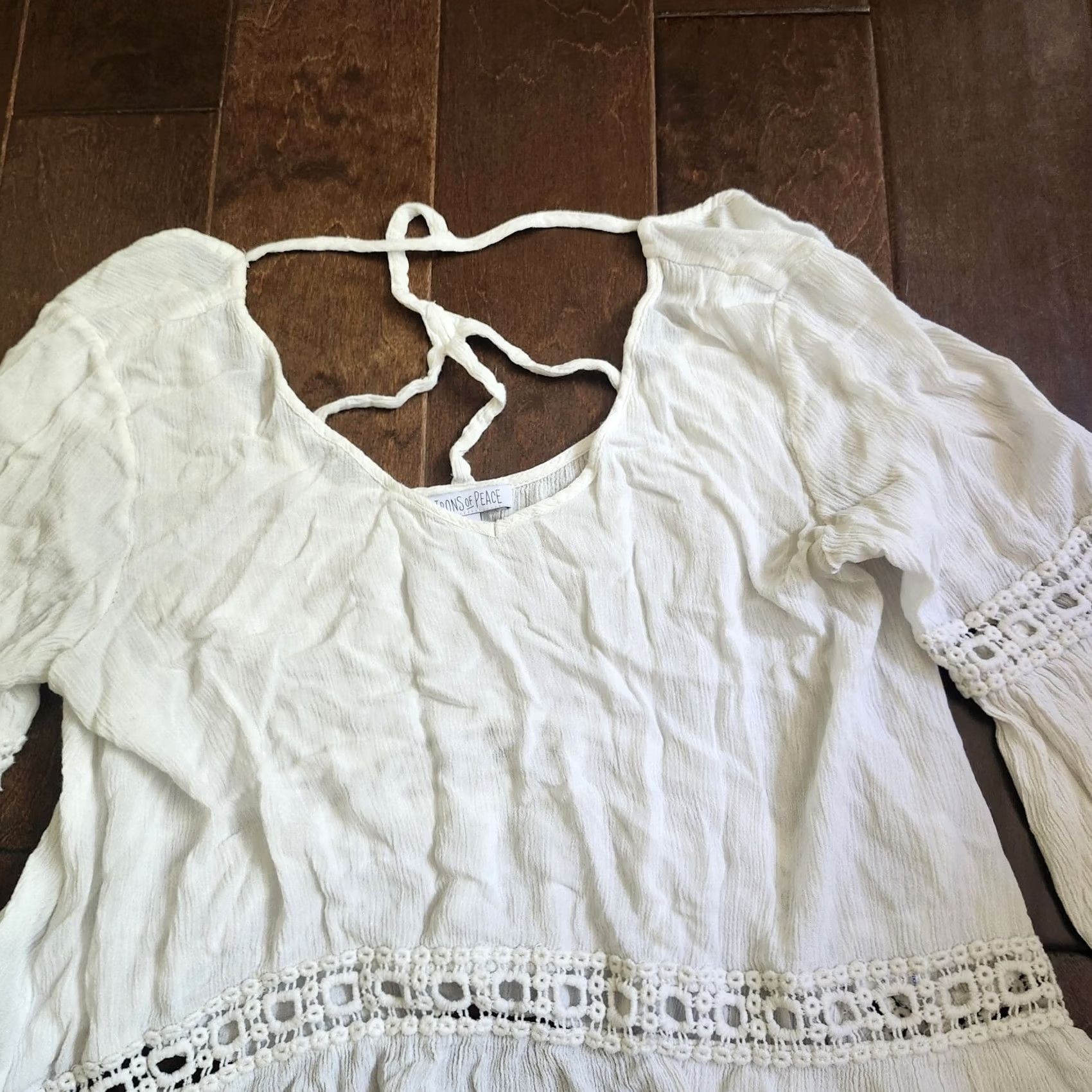 Vintage Patrons Of Peace Blouse Shirt Juniors M White Rayon Pullover Casual Travel Party/Cocktail Spring Summer Fall Womens Girls? Size M / US 6-8 / IT 42-44 - 6 Thumbnail
